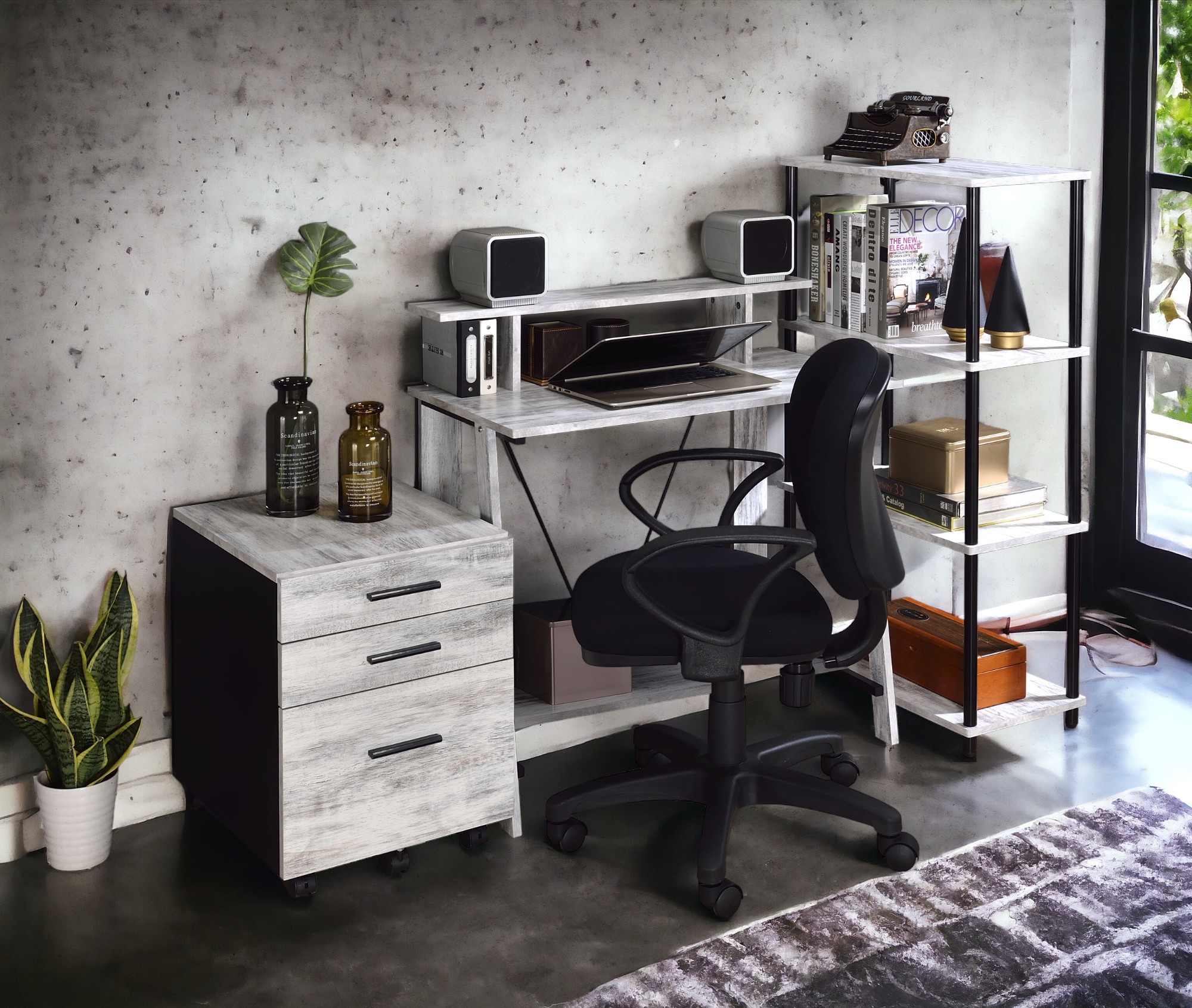 Bureau d'écriture Nypho fini blanc antique et noir