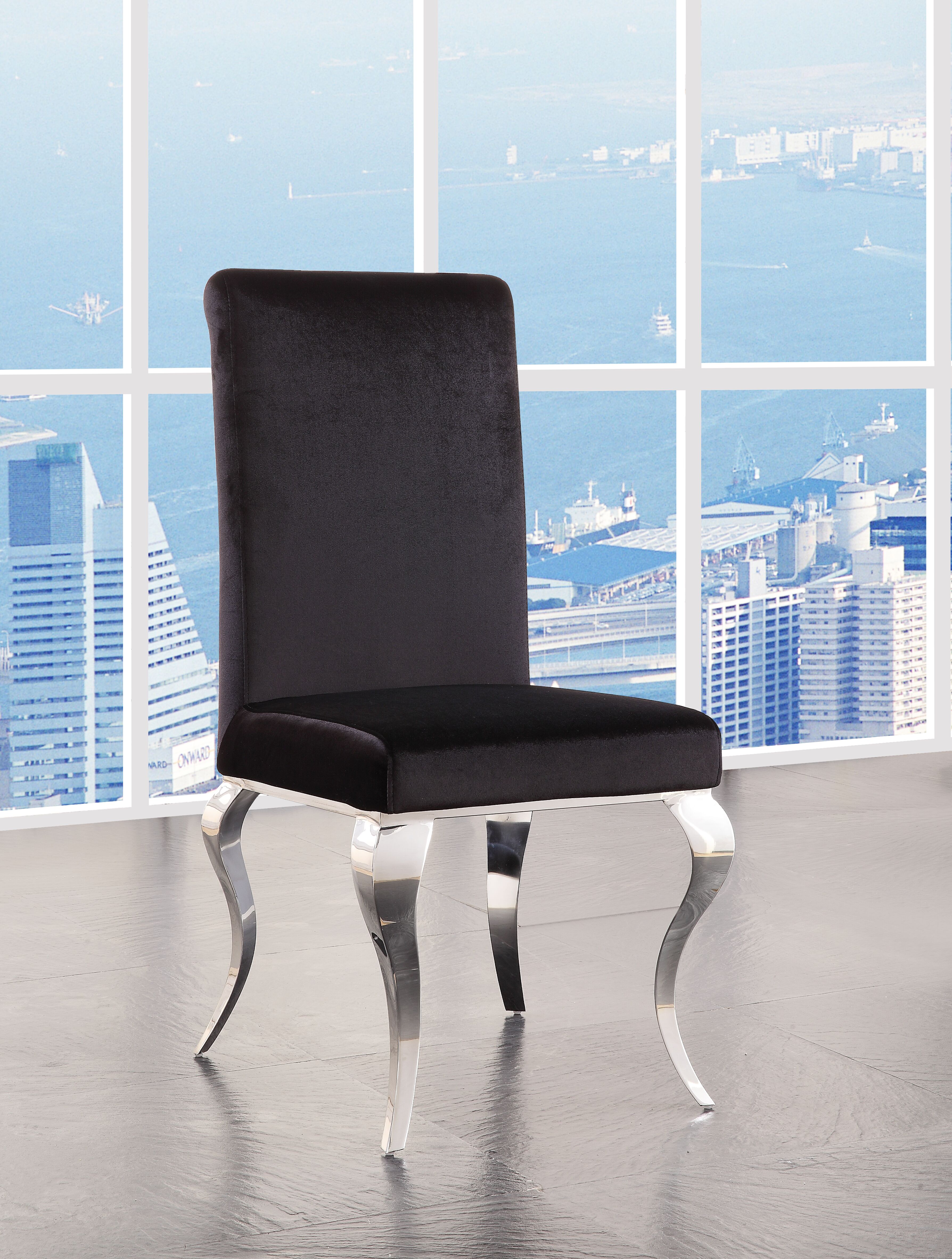 Chaise Fabiola tissu noir acier inox ensemble 2