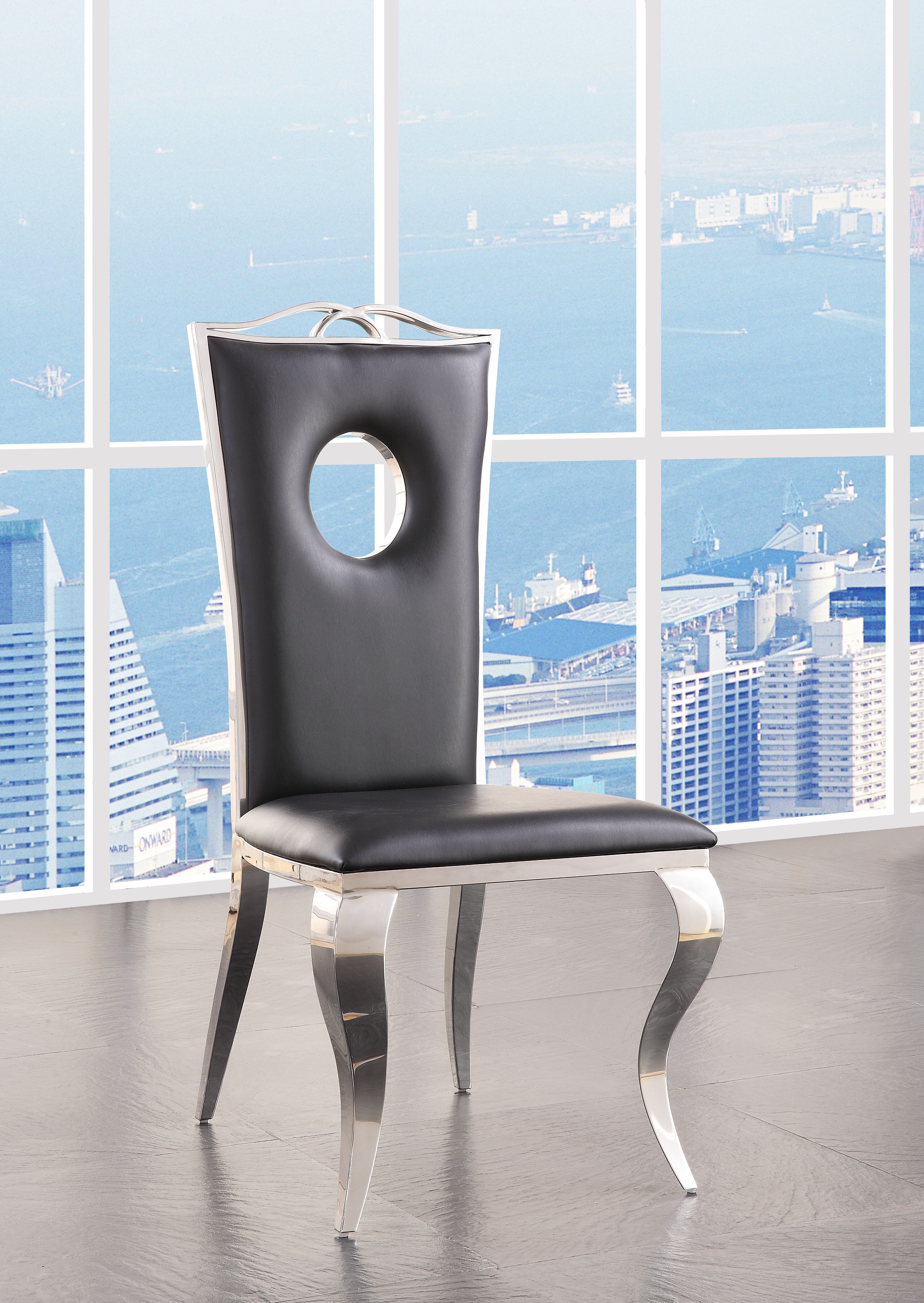 Cyrene chaises cuir synthétique noir, ensemble de 2