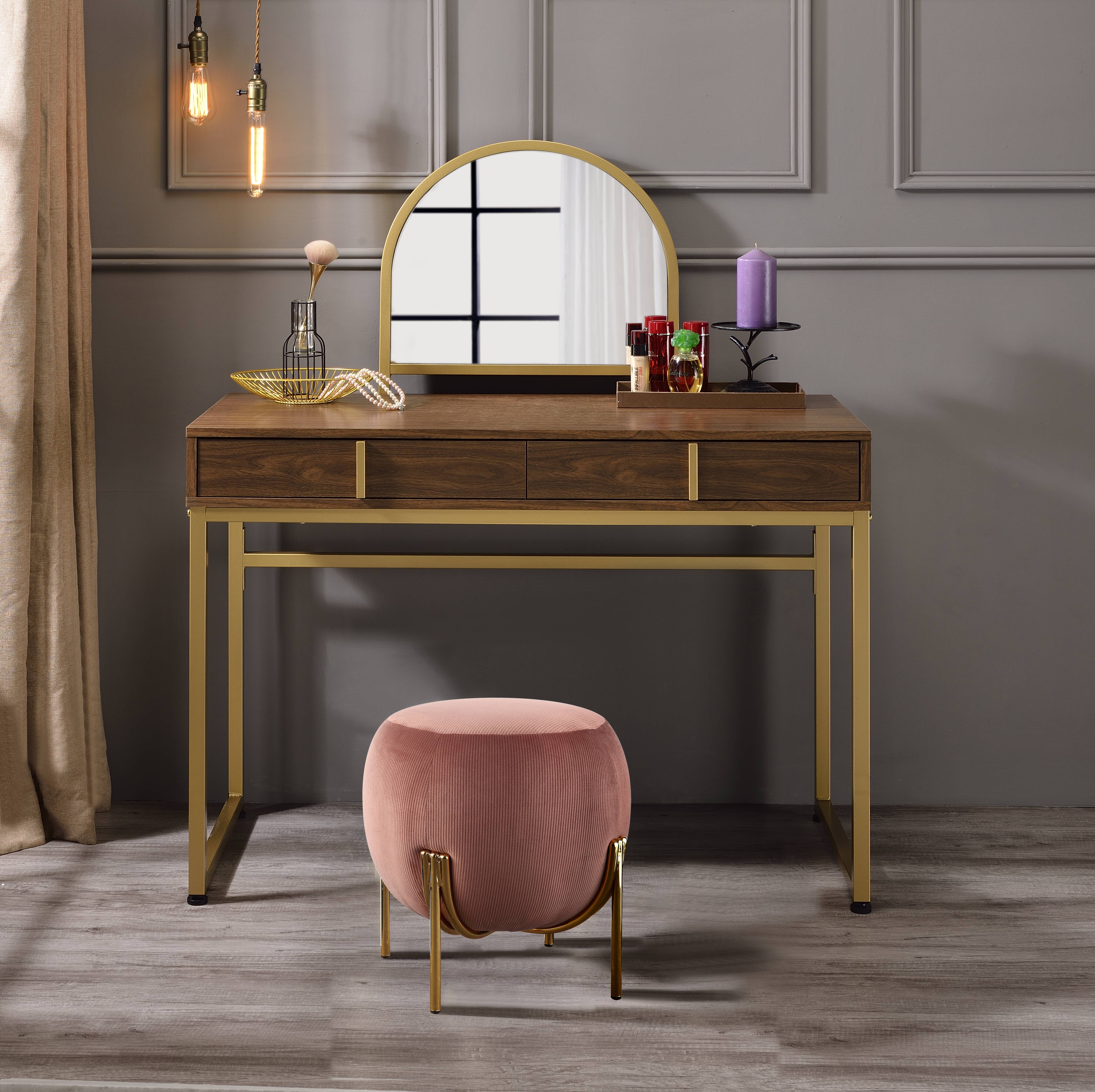 Coleen Bureau vanité noyer, or, miroir, plateau bijoux