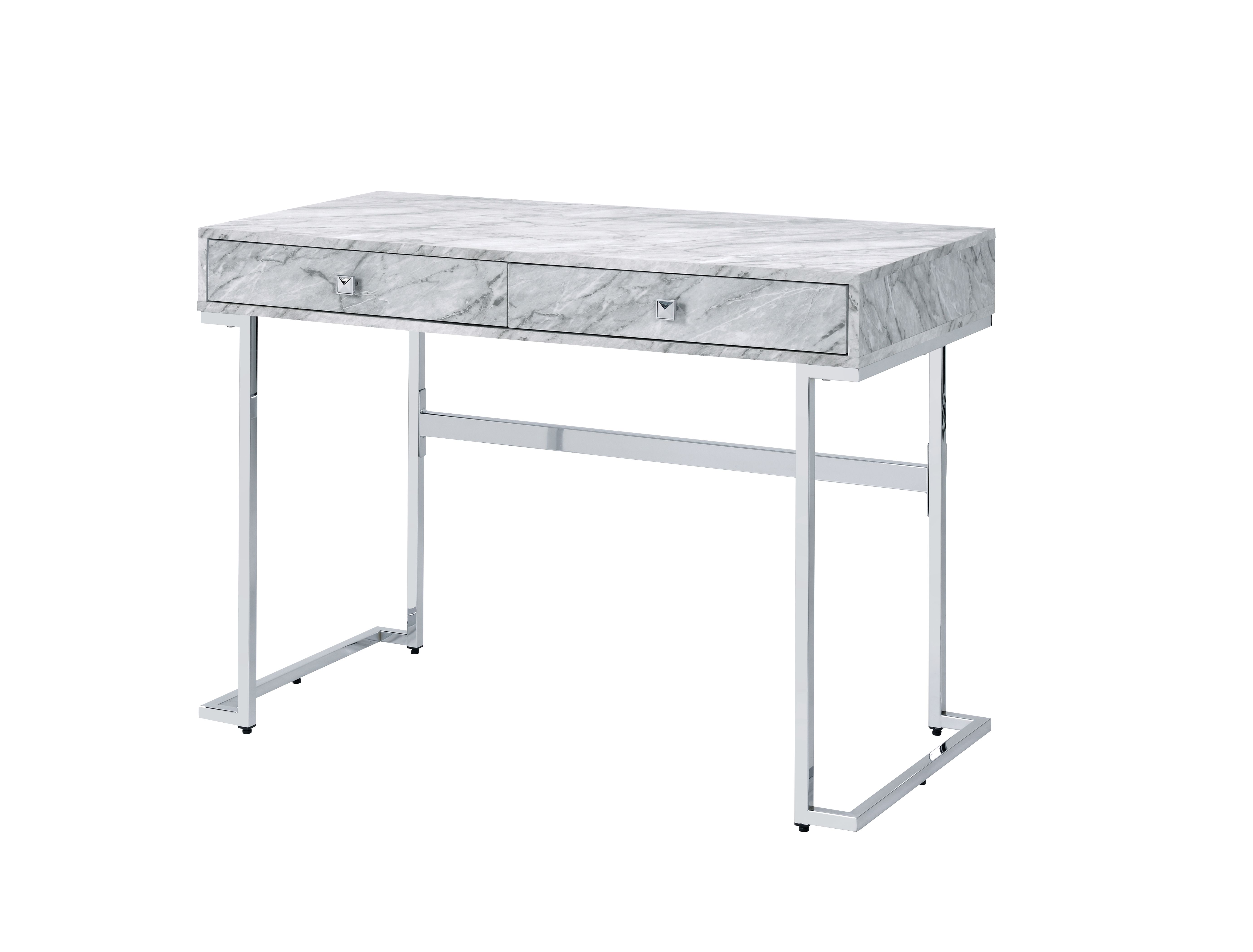 Bureau Tigress marbre blanc chrome, dessus imprimé