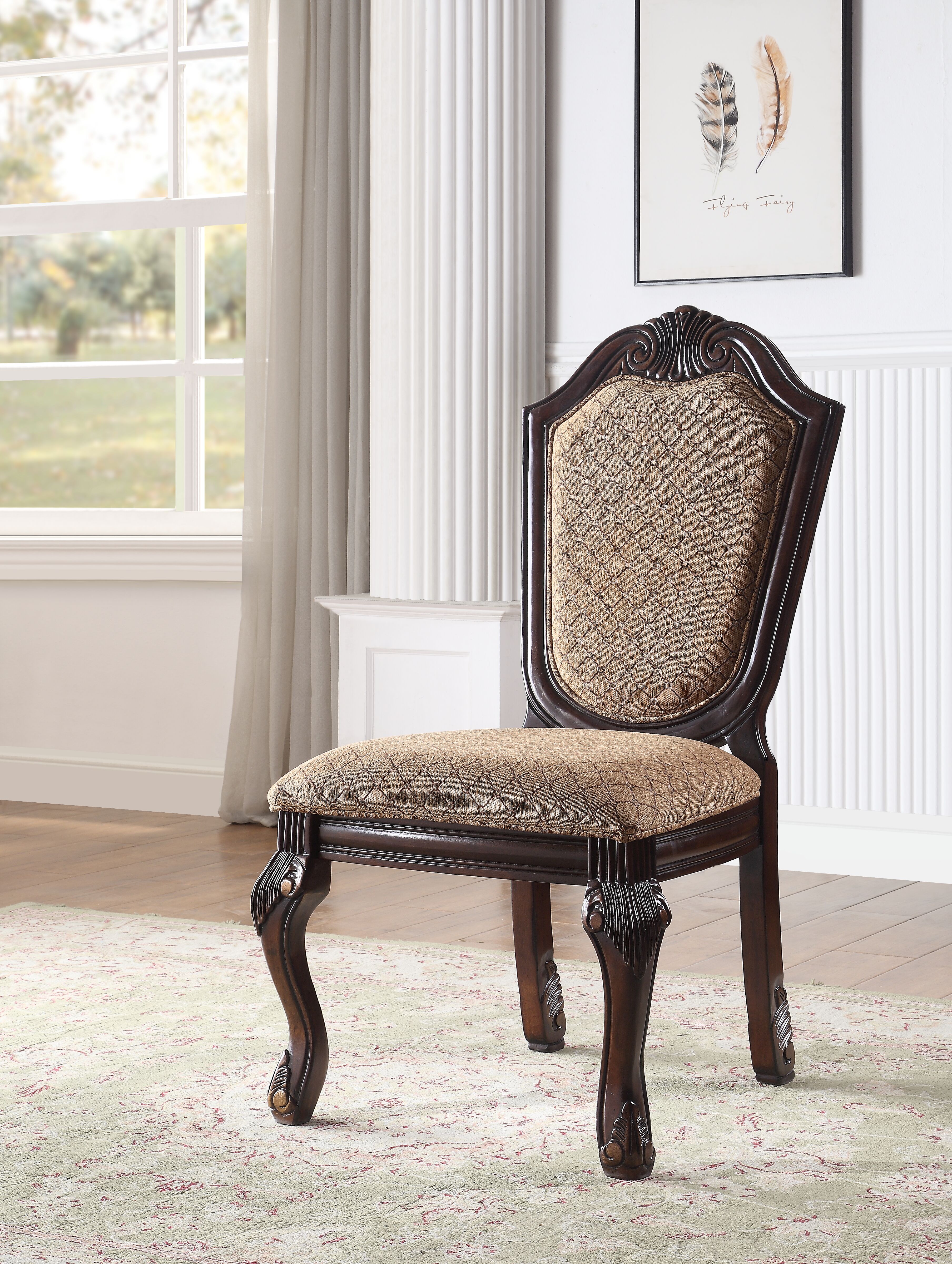 Chaise d'appoint Chateau De Ville, tissu et fini espresso, ensemble de 2