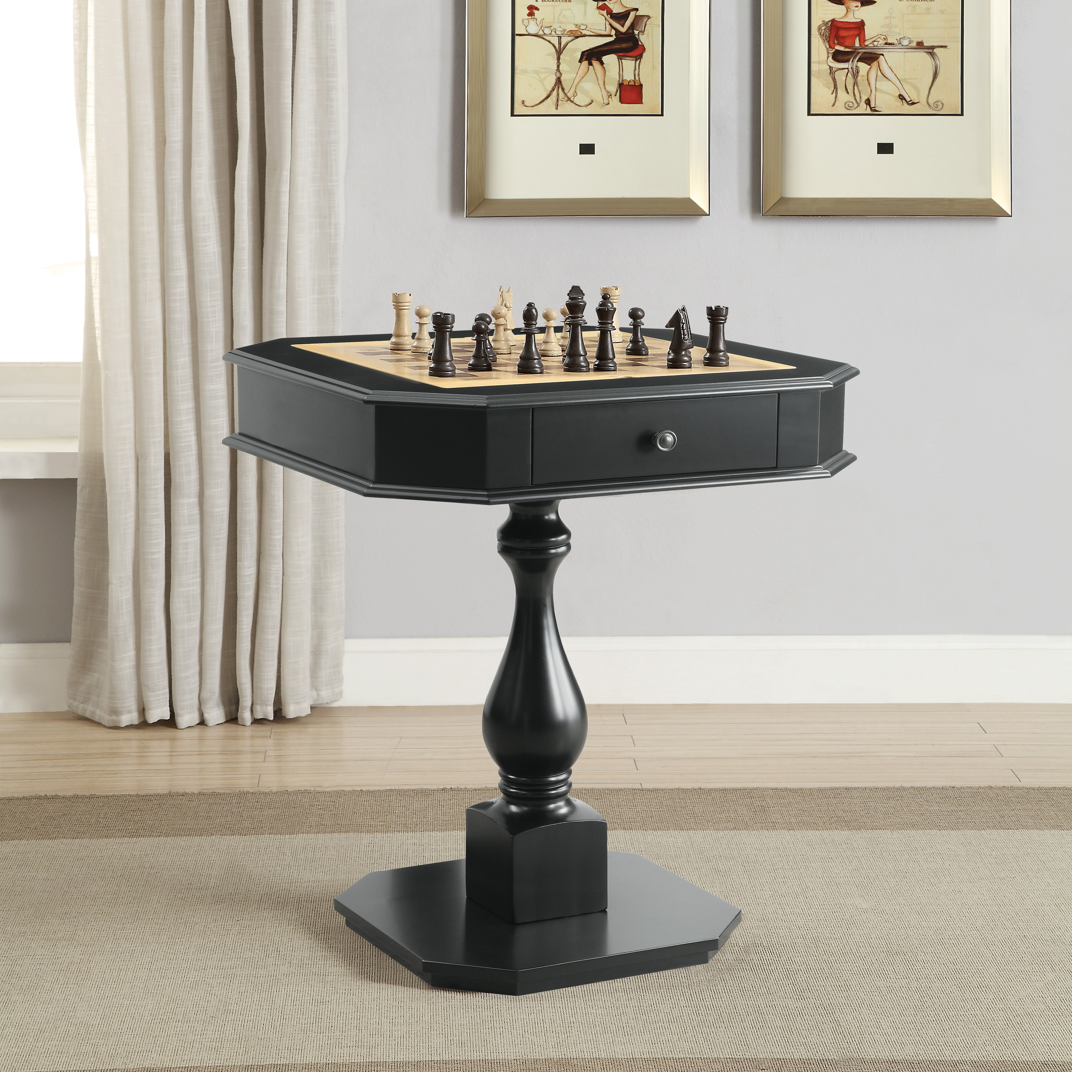Table jeu Bishop réversible, échecs-dames, noir