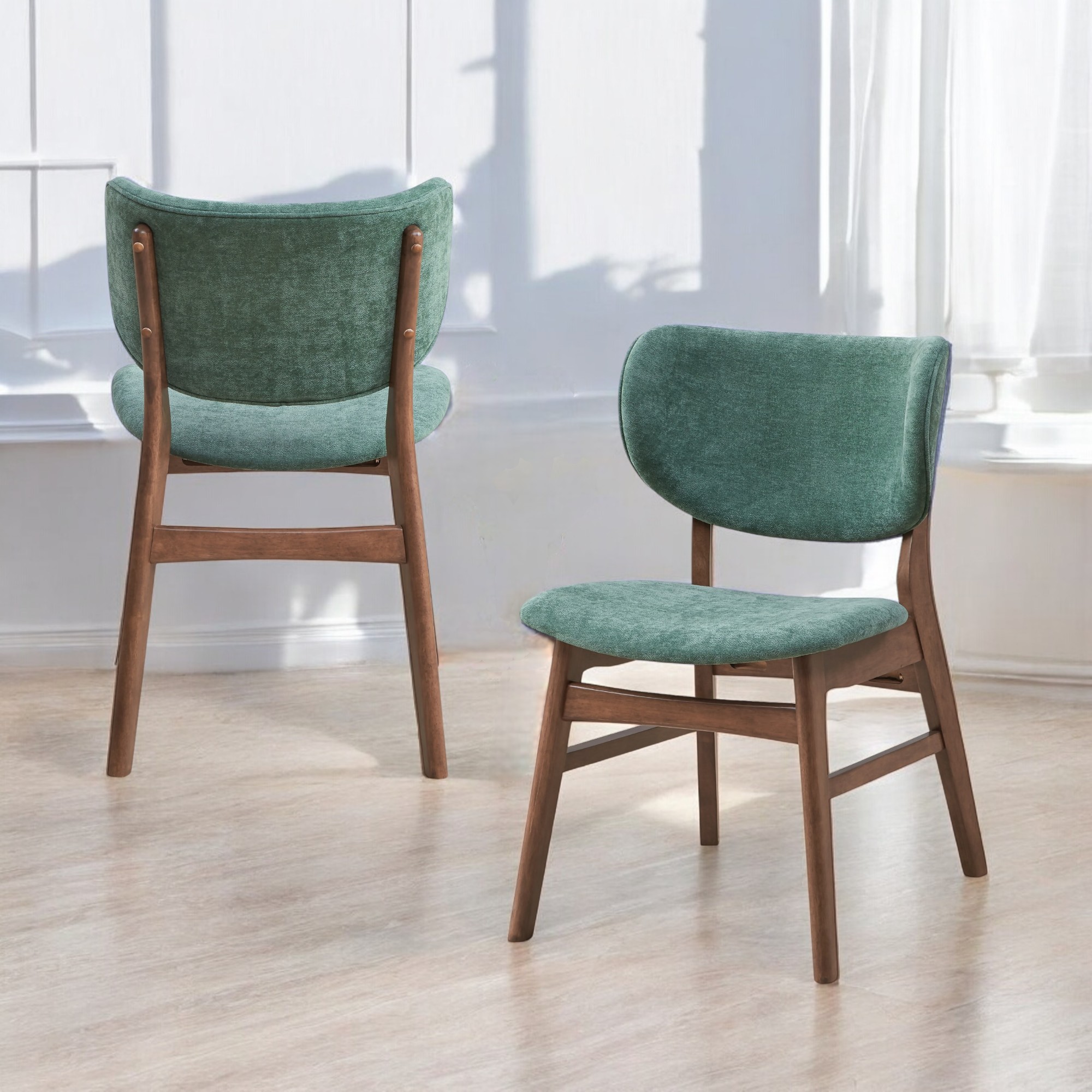Ensemble 2 chaises Bevis tissu vert noyer