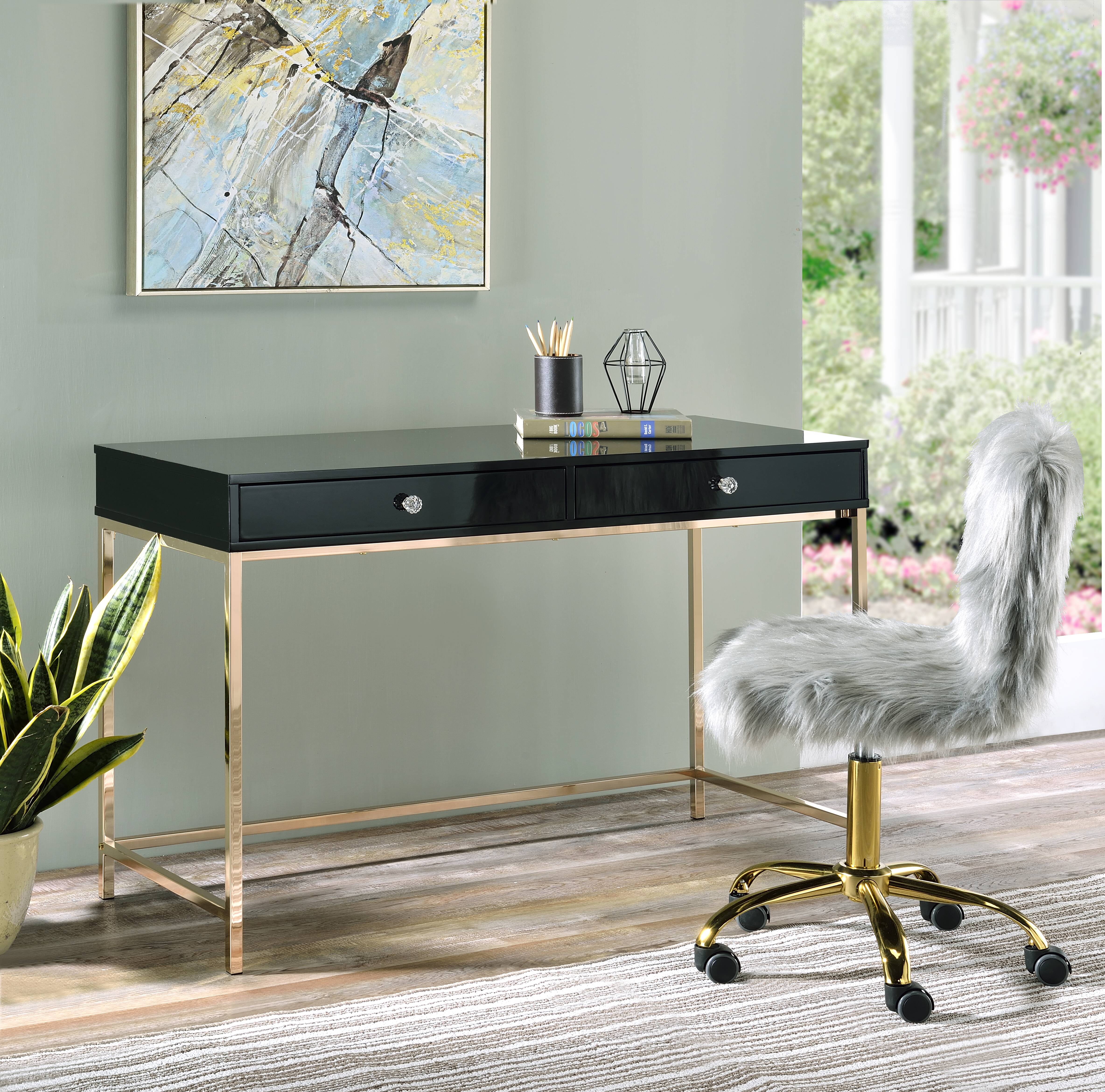 Bureau Ottey noir brillant et or