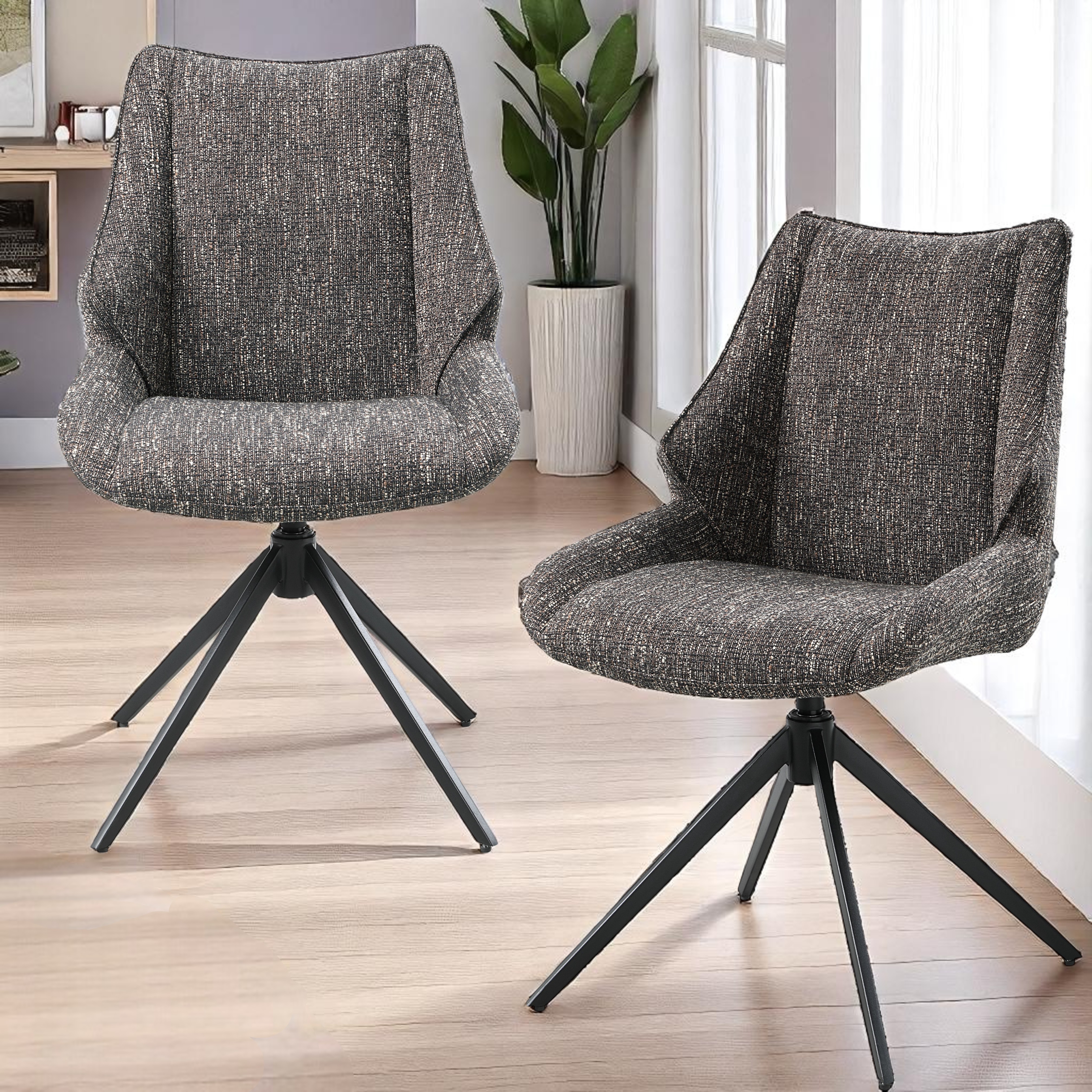 Malika fauteuil chenille gris brun pivotant, ensemble 2