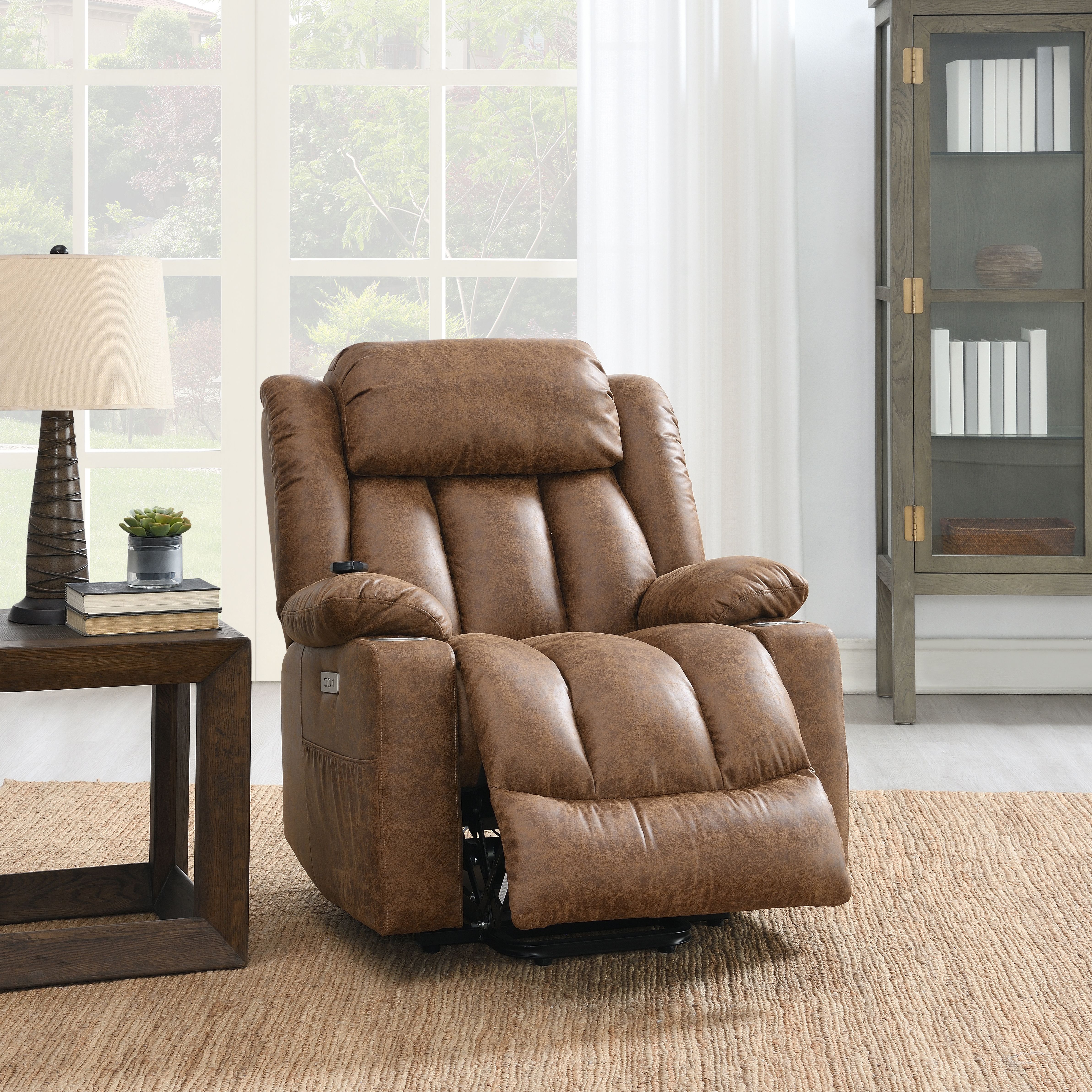 Pacay Fauteuil cuir brun massage chauffant levage électrique