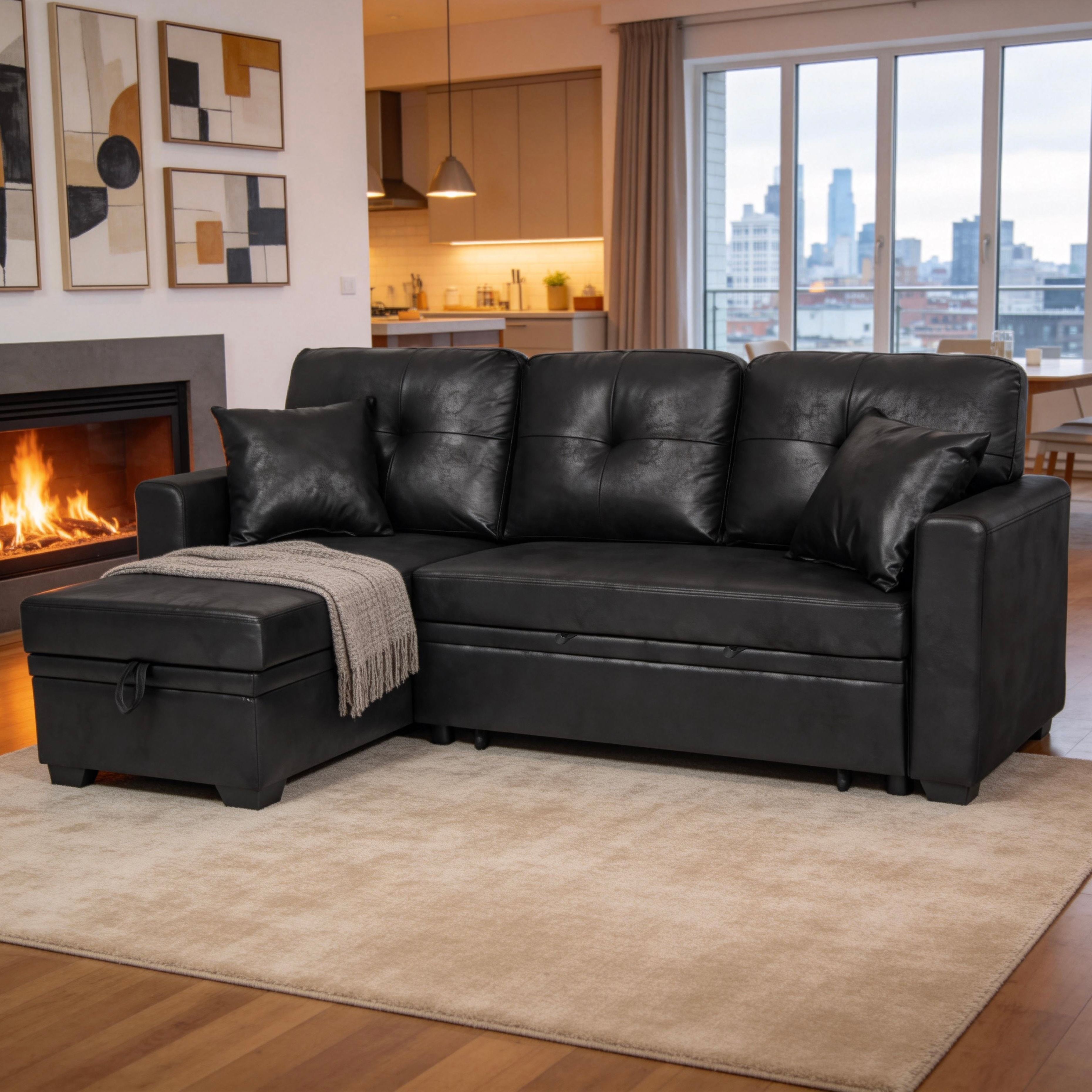 Causeuse convertible noir, rangement, chaise réversible, petits espaces