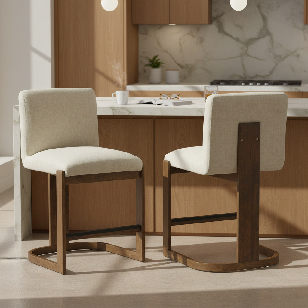 Tabourets comptoir lot de 2, 24po, bois lin, beige