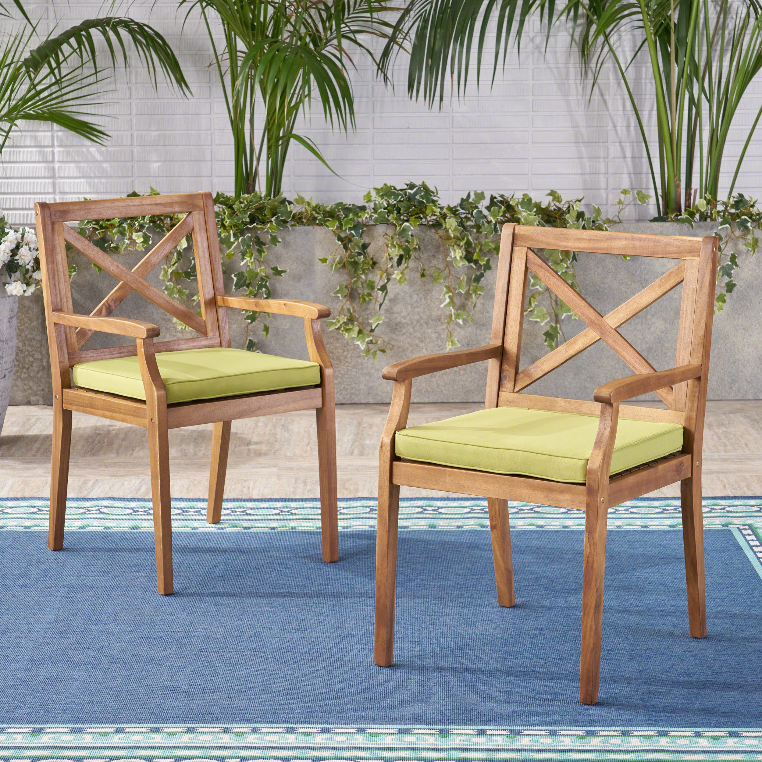 Chaise PERLA 2 pc avec coussins verts - Jardin/Piscine