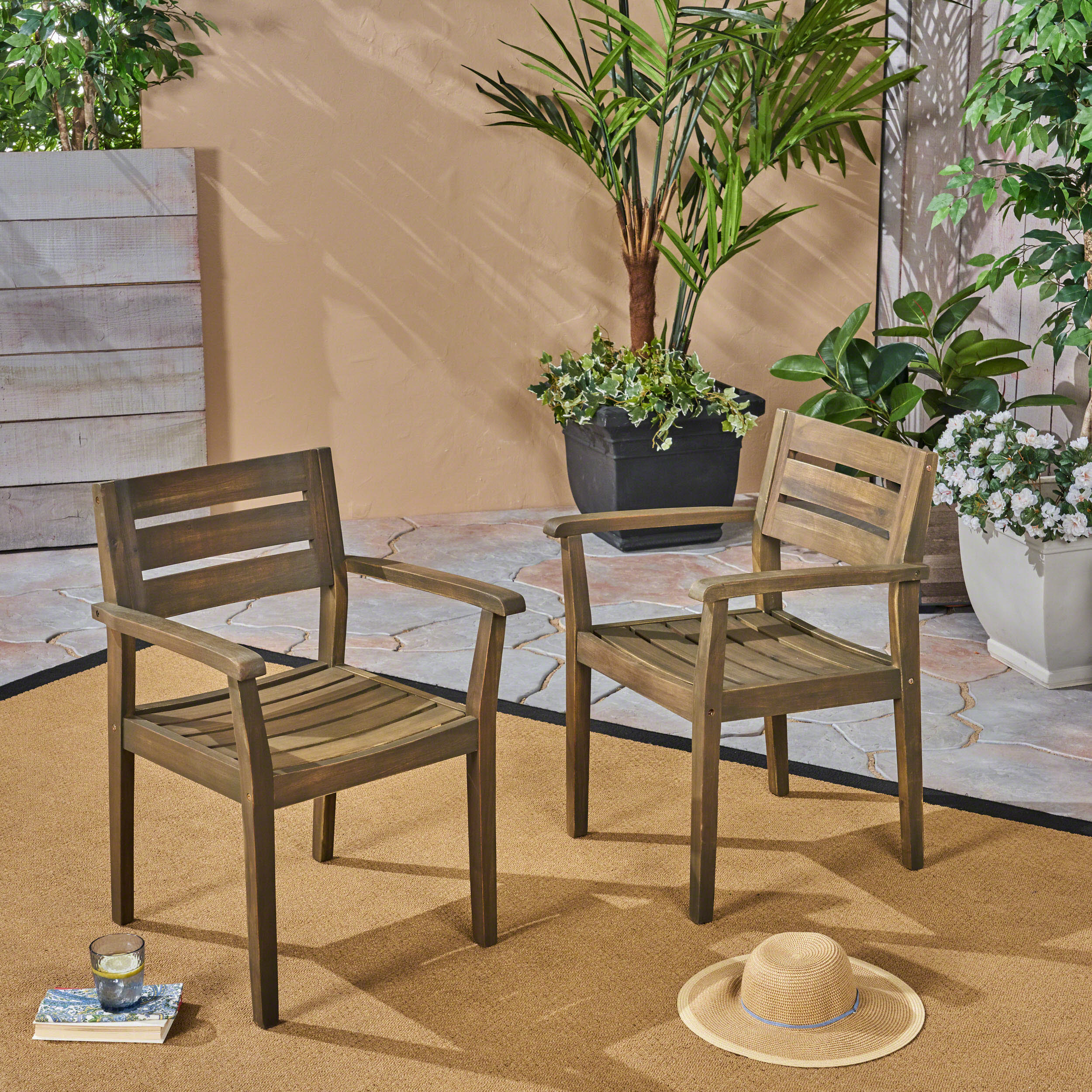 Chaises patio STAMFORD ensemble 2 bois acacia gris