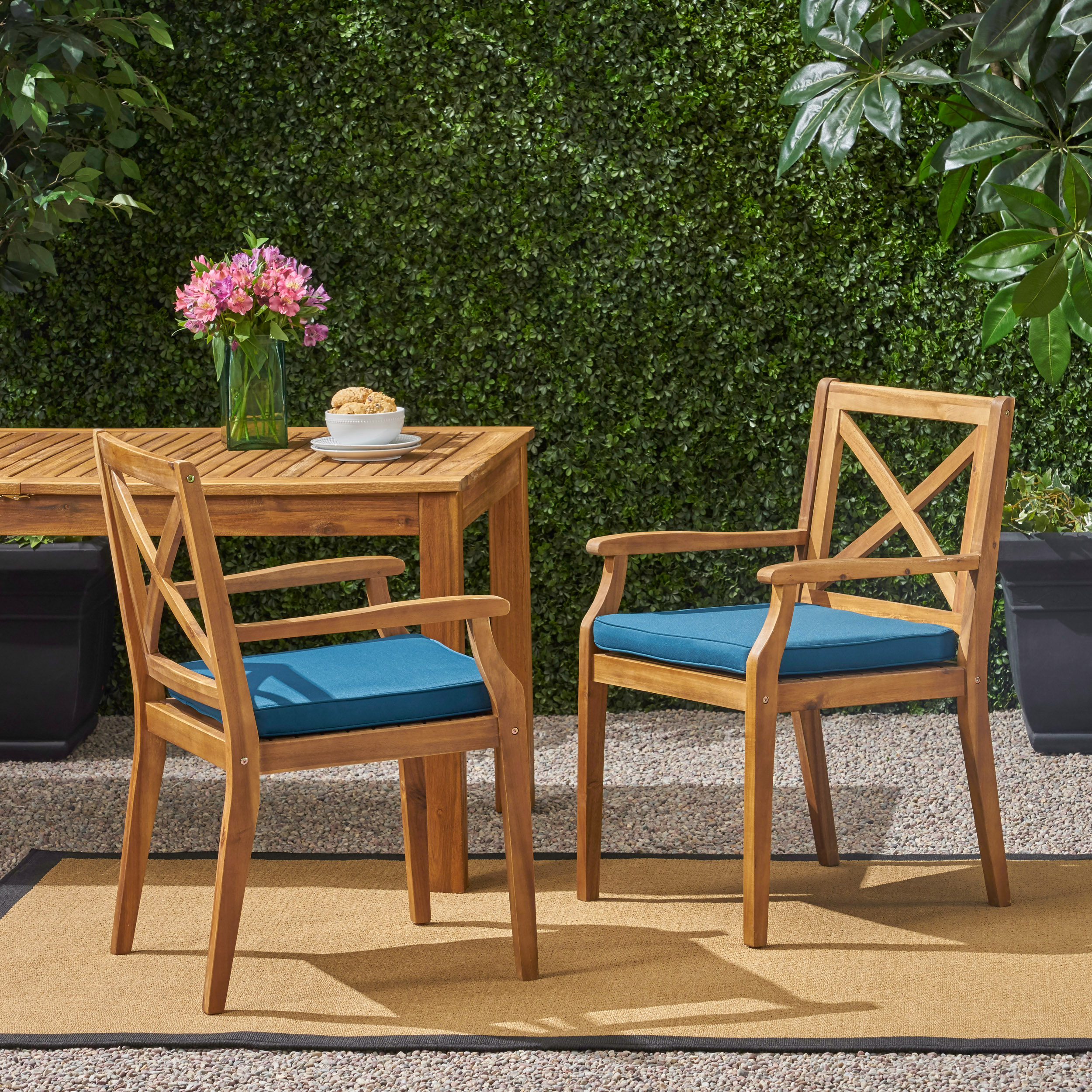 PERLA Chaise repas 2 pcs, coussins bleus