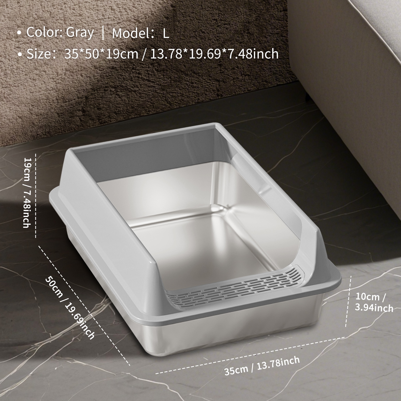 Litière chat acier inoxydable retrait personnel
