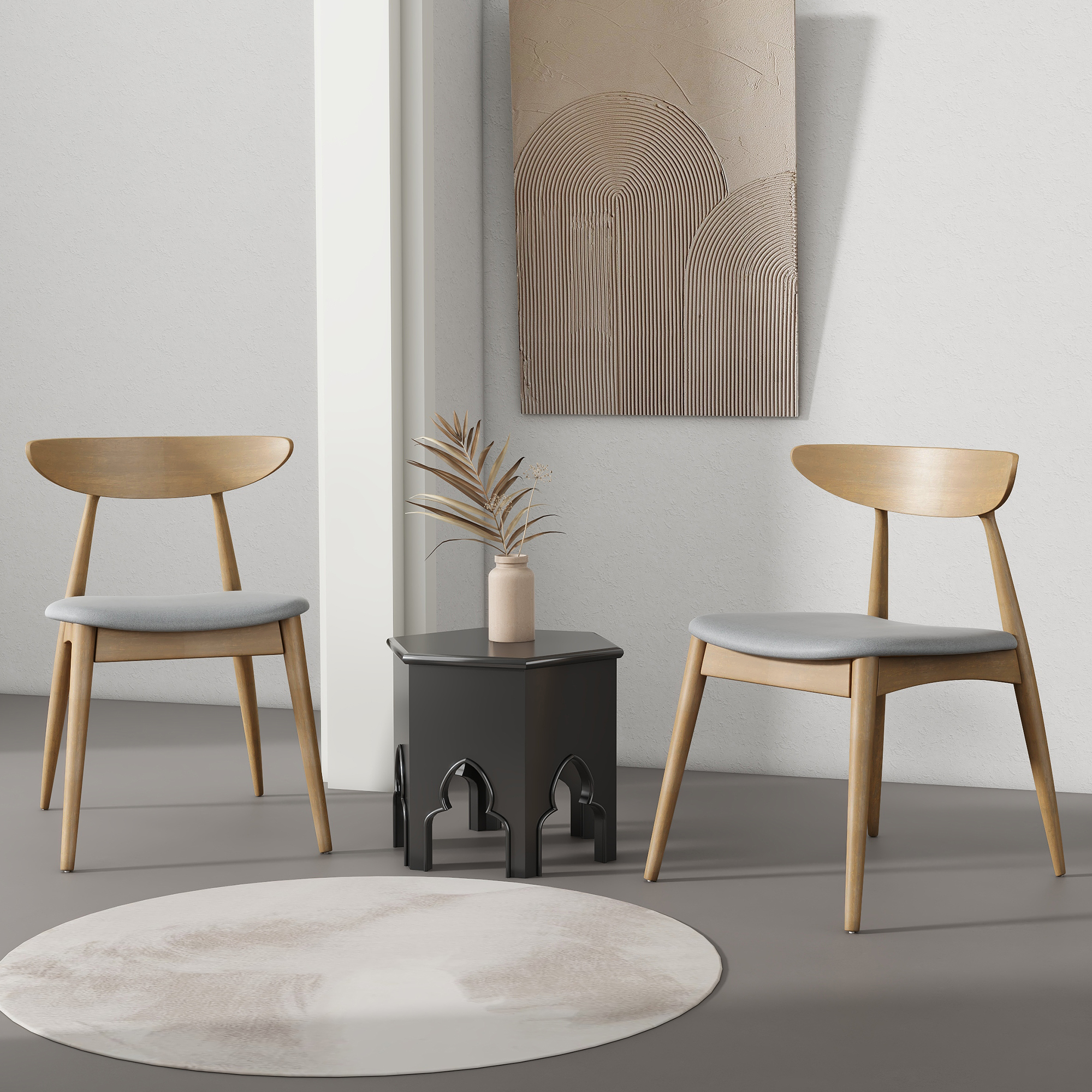 Chaises Bois Rétro Beige Naturel Coussin Lot 2