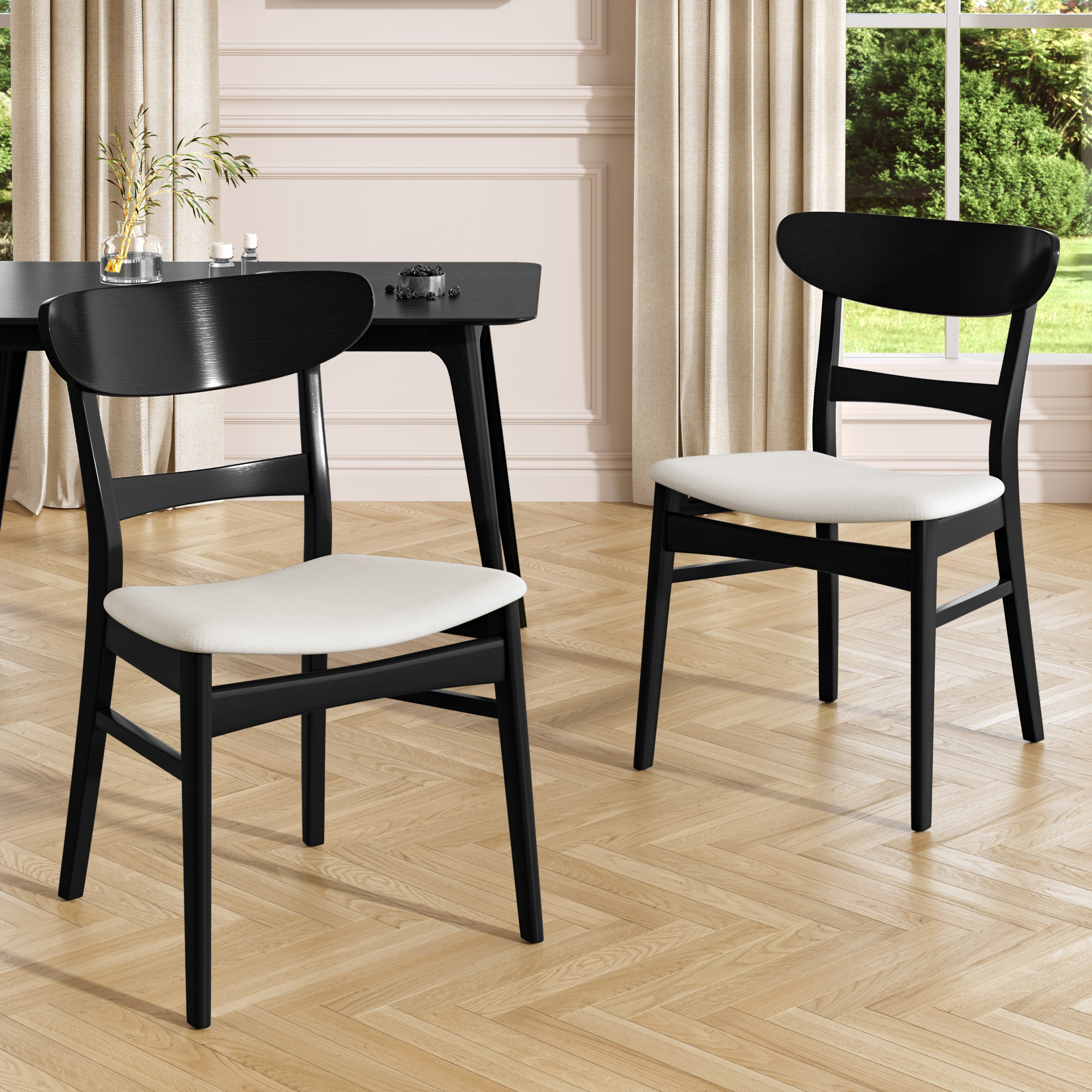 Chaises repas Video 2pc siège rembourré bois noir