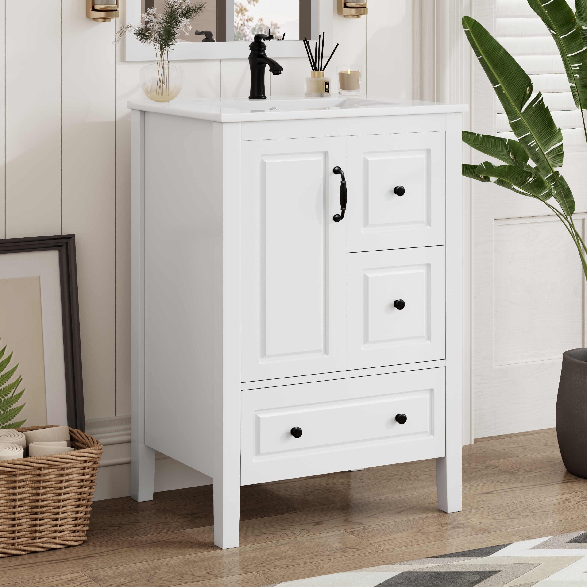 Vanité salle bain 24 po, 1 armoire, 3 tiroirs fermeture douce