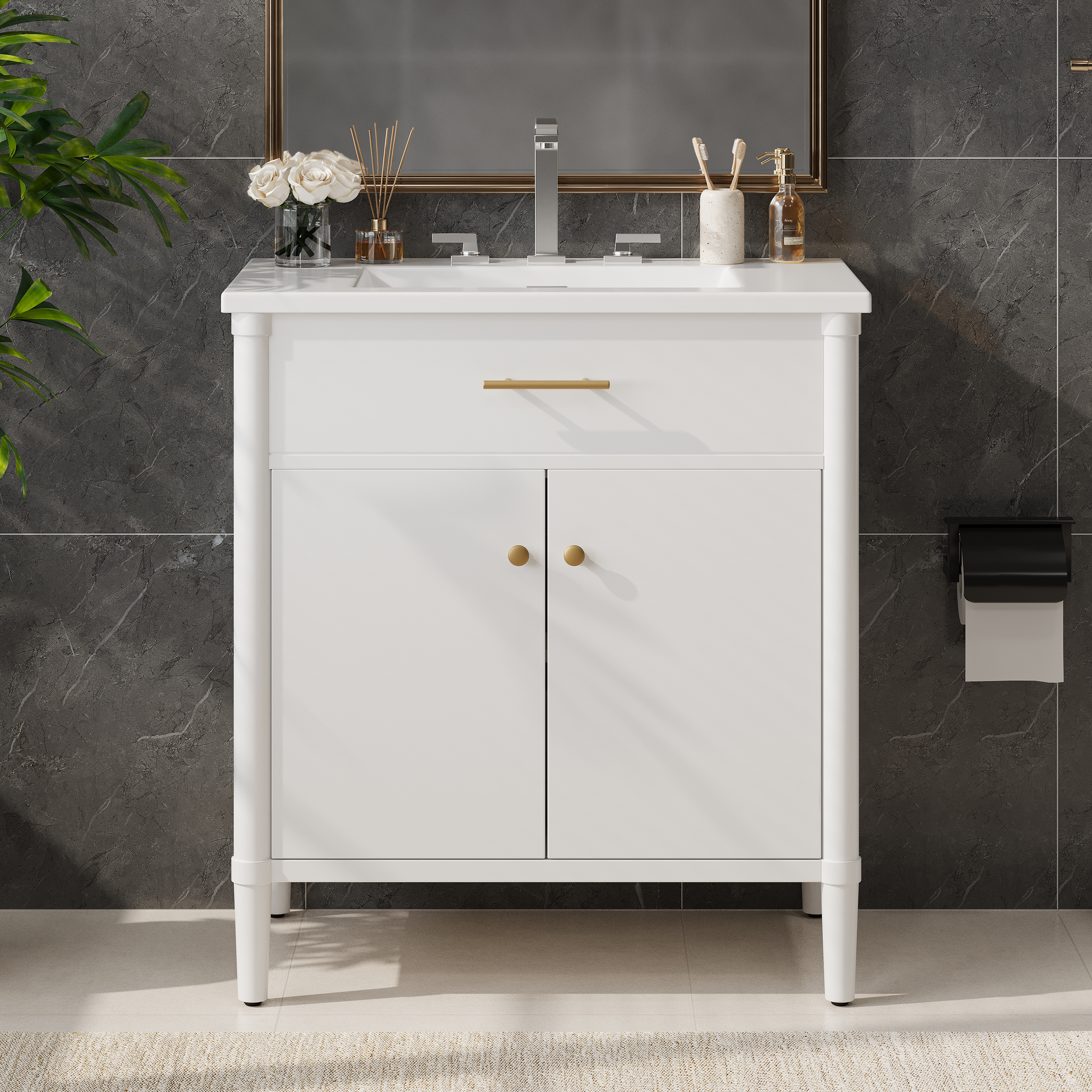Vanité 30po Évier Portes Fermeture Douce Bois Blanc