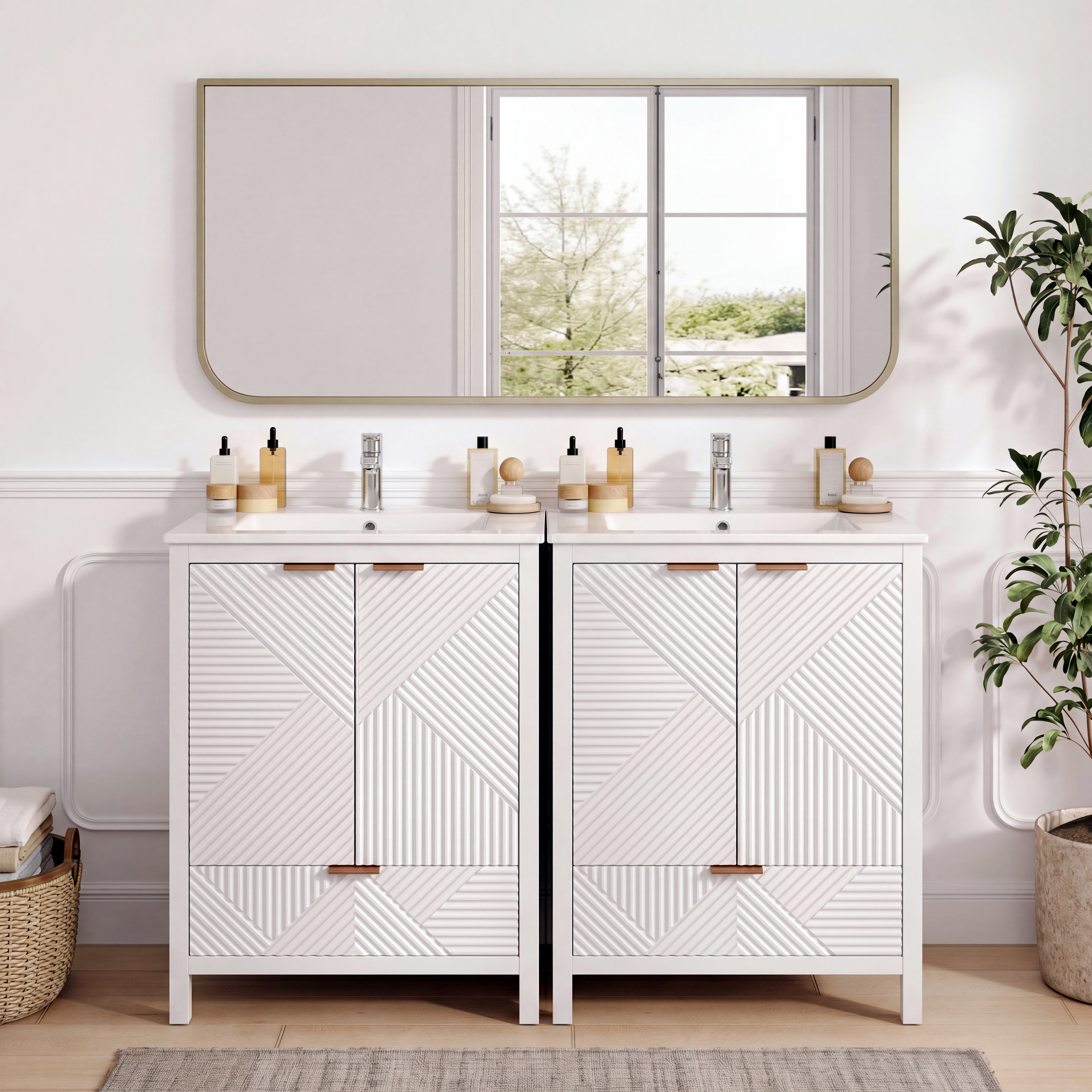 Vanité salle bain 48", portes texturées, blanc