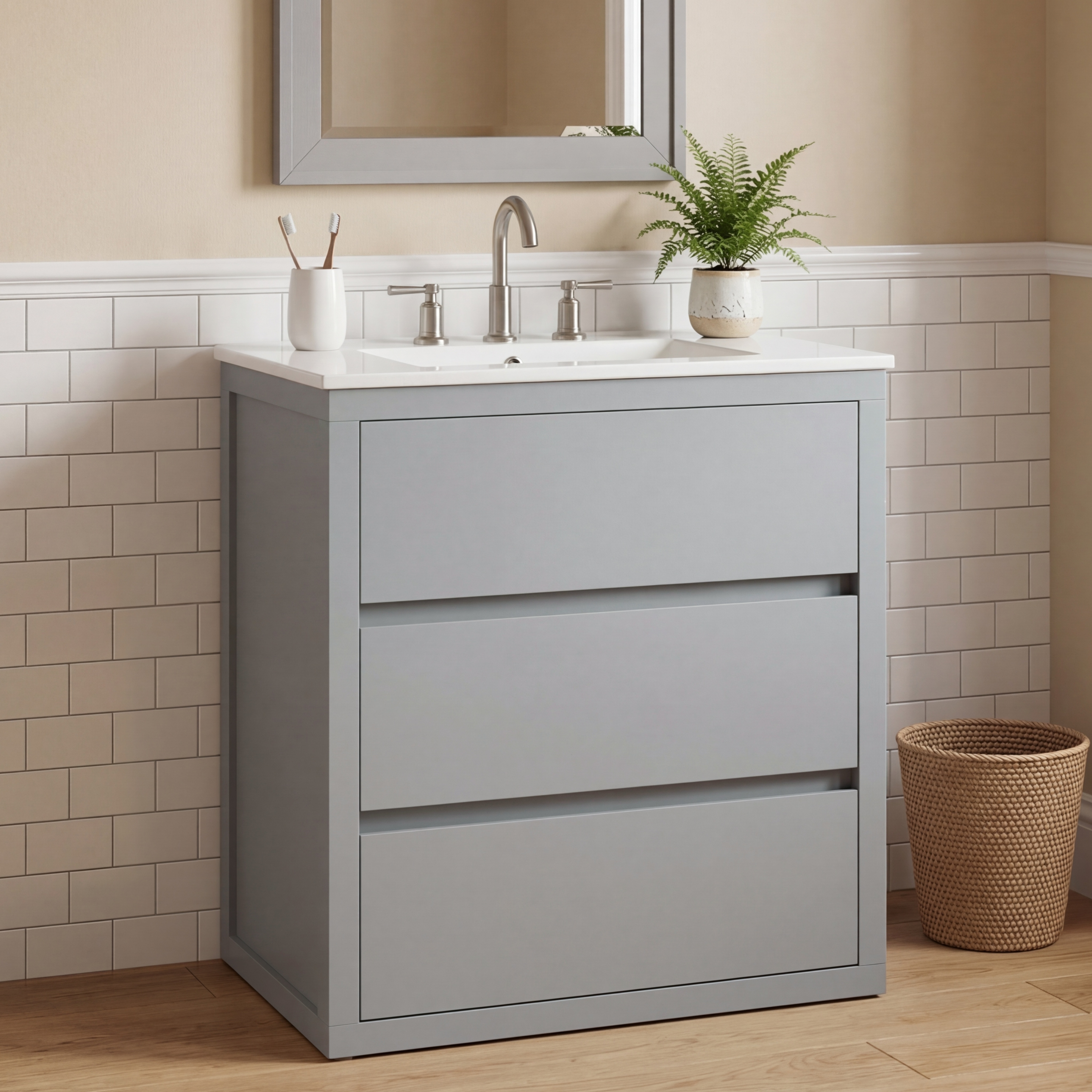 Vanité salle de bain 30" avec lavabo céramique, gris