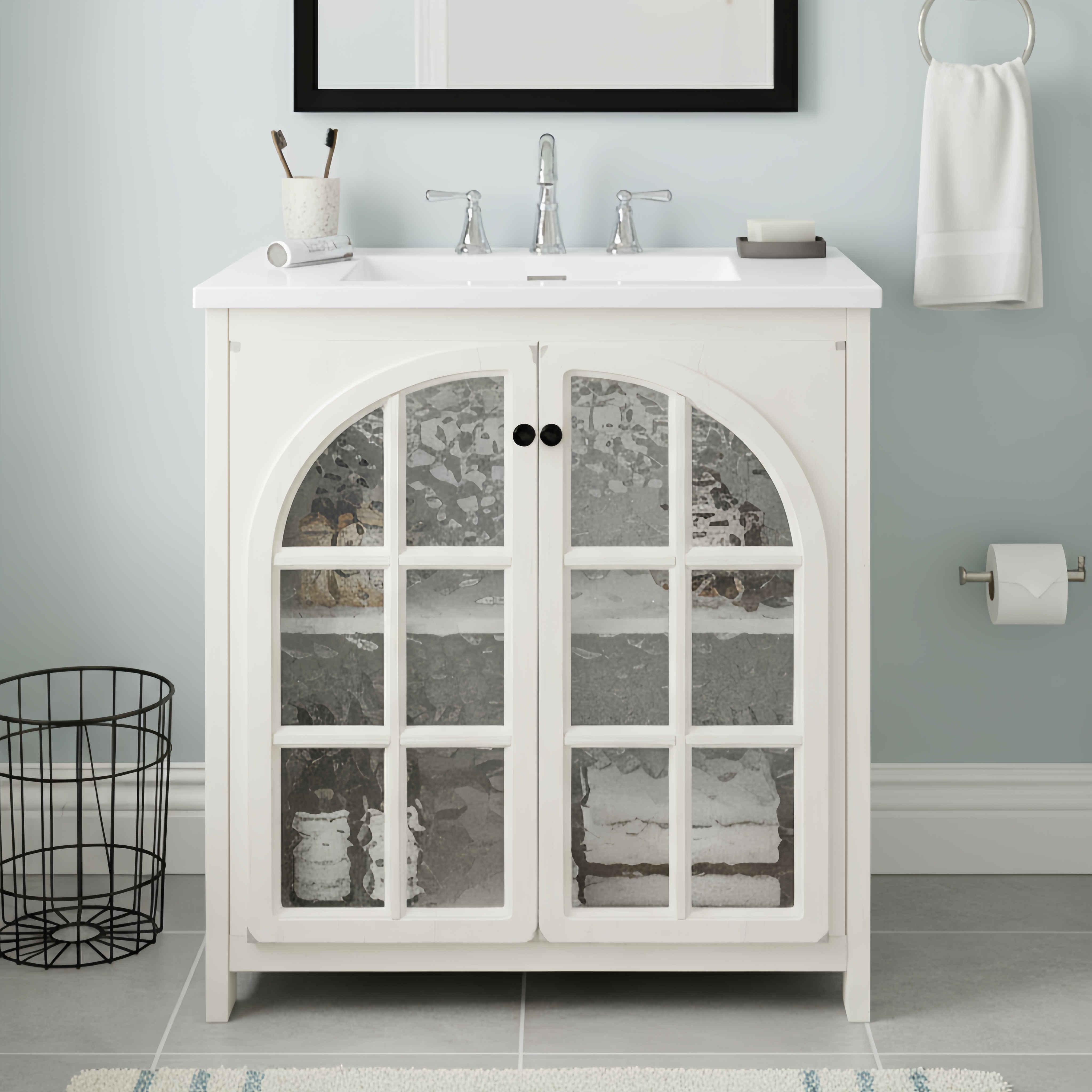 Vanité salle bain 30po porcelaine blanc antique portes soft-close