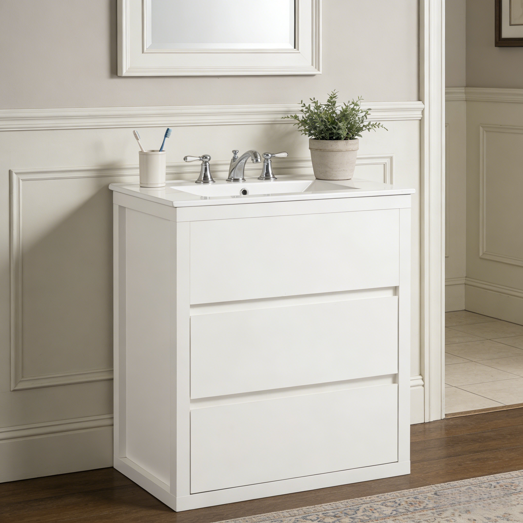 Vanité 30 po avec lavabo céramique et 2 tiroirs, blanc