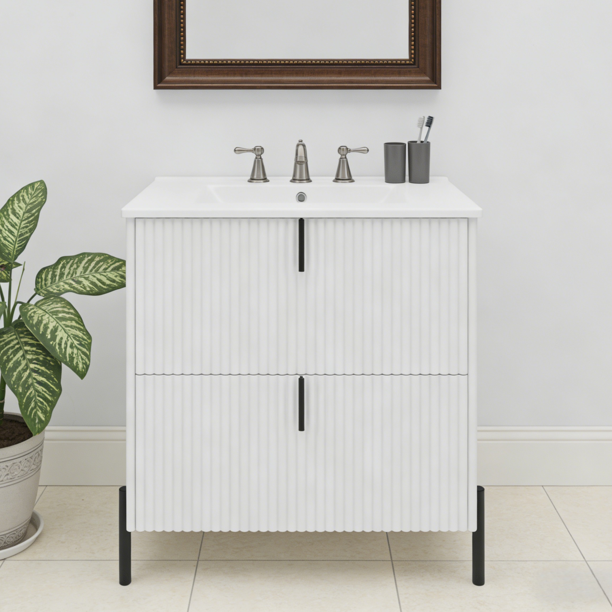 Vanité salle bain 30 po céramique blanche tiroirs