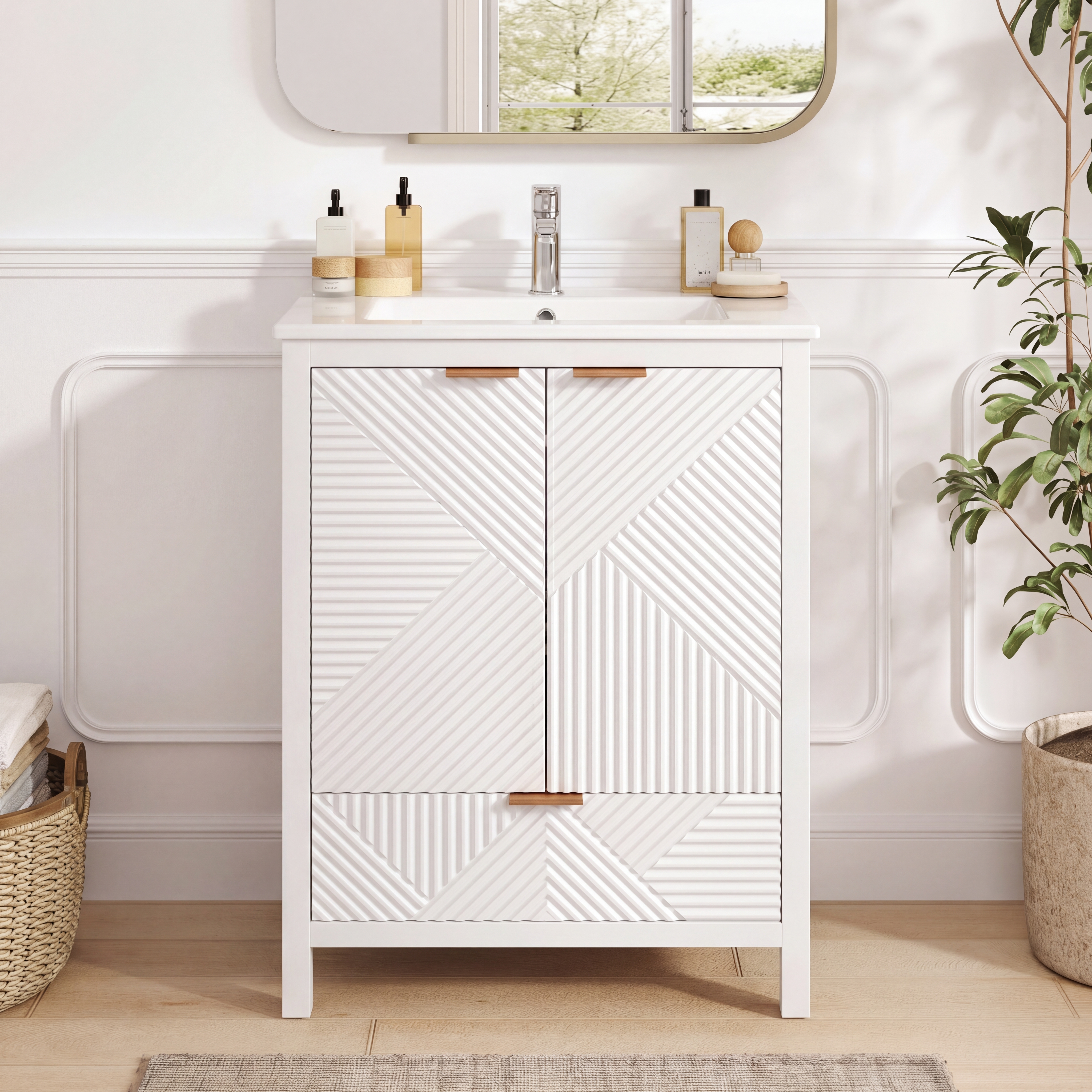 Vanité salle de bain 24 po, blanc, simple robinet, rangement
