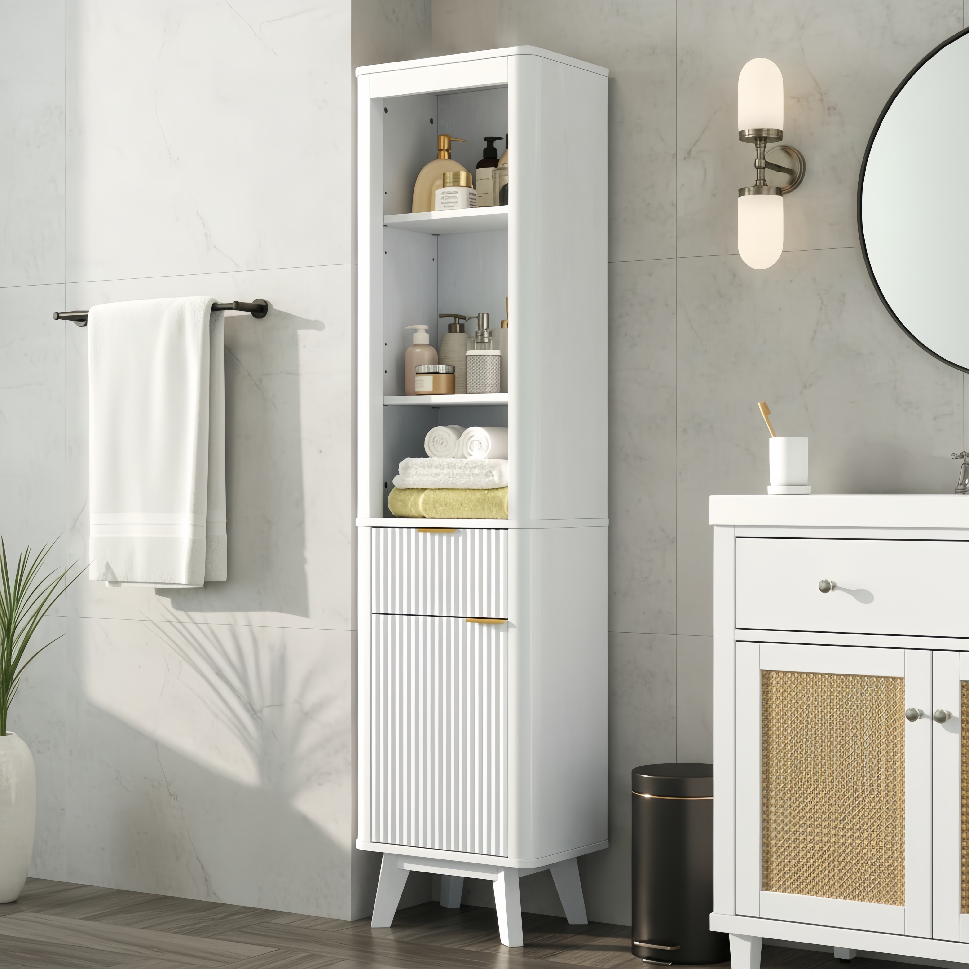 Armoire salle bain 68 po, étagères ajustables, 1 tiroir porte