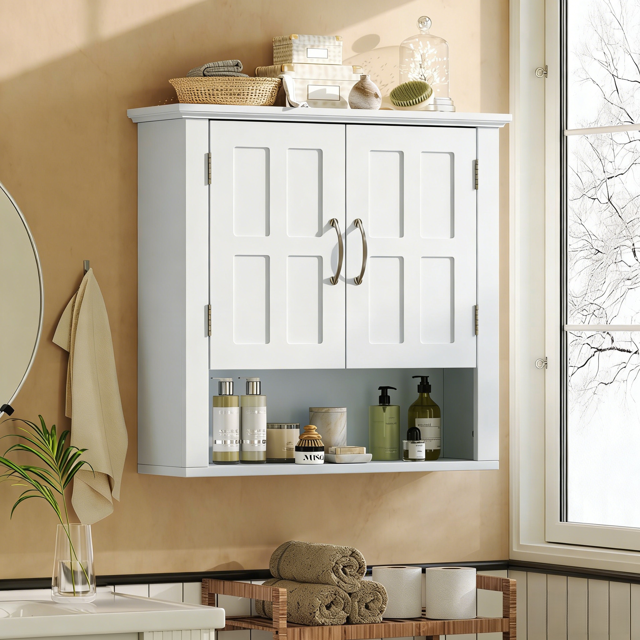 Armoire murale salle bain étagères blanc