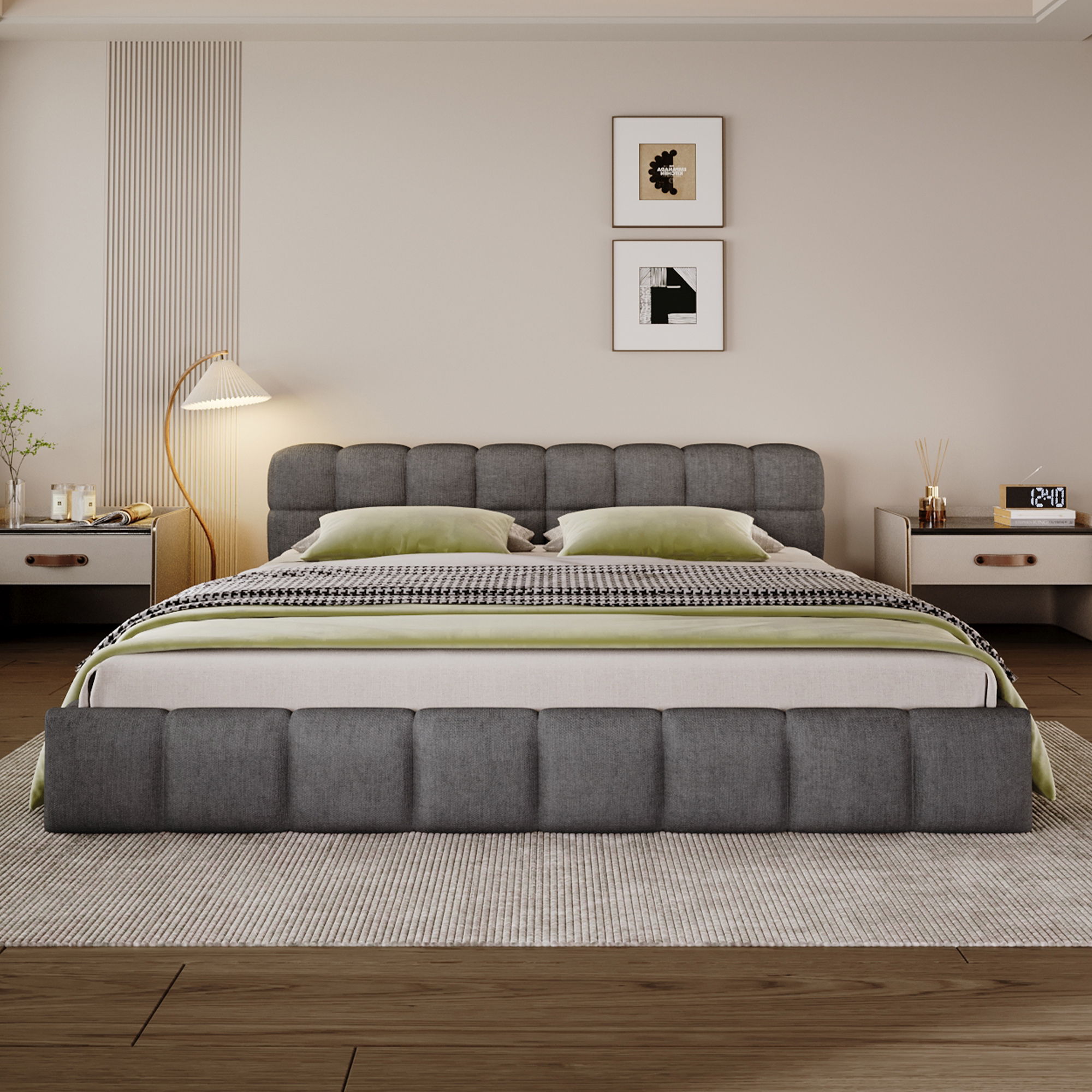 Lit chenille carreau queen, gris