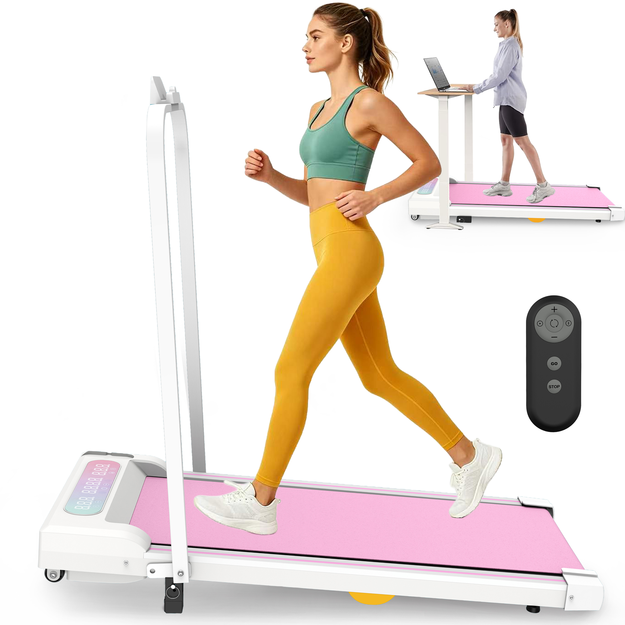 Tapis roulant sous bureau avec incline, rose