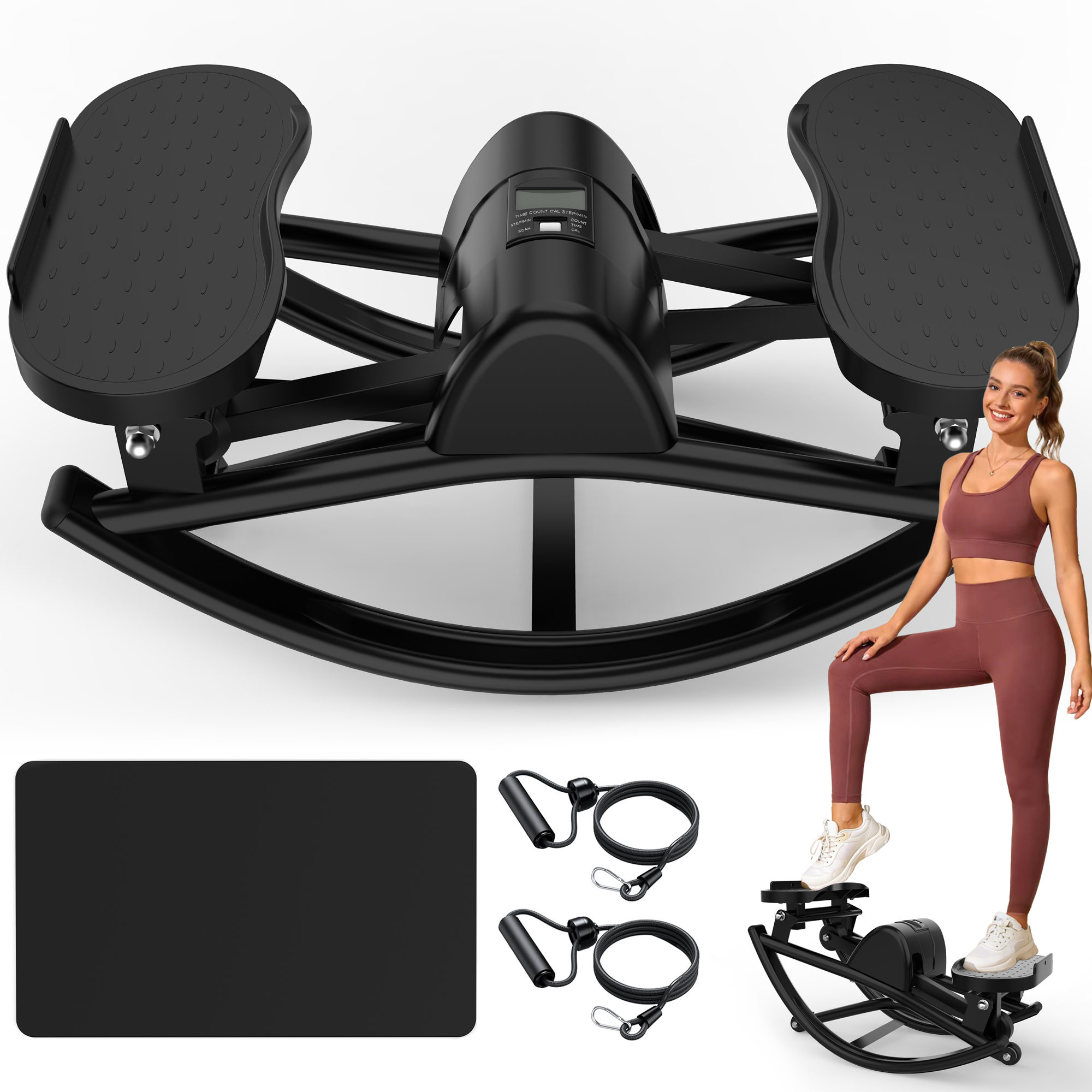 Stepper latéral résistance, tapis antidérapant, moniteur LCD