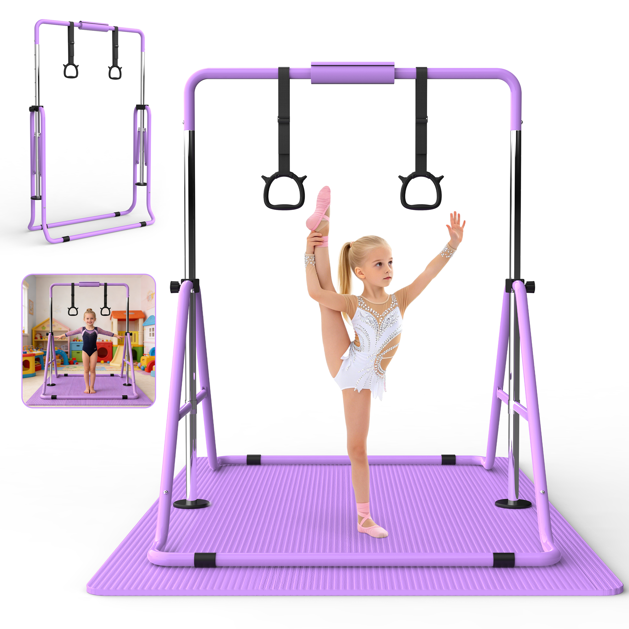Barre gymnastique enfants pliable ajustable tapis