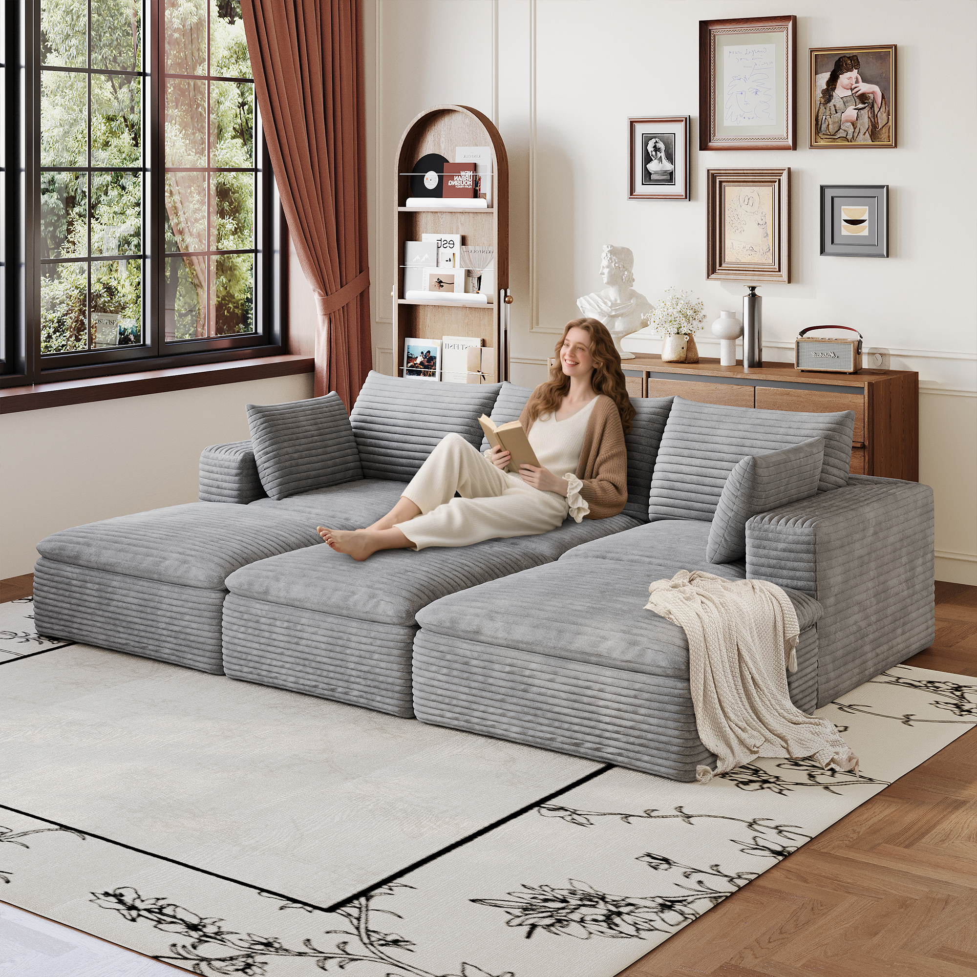 Canapé cloud 102" gris corduroy profond amovible