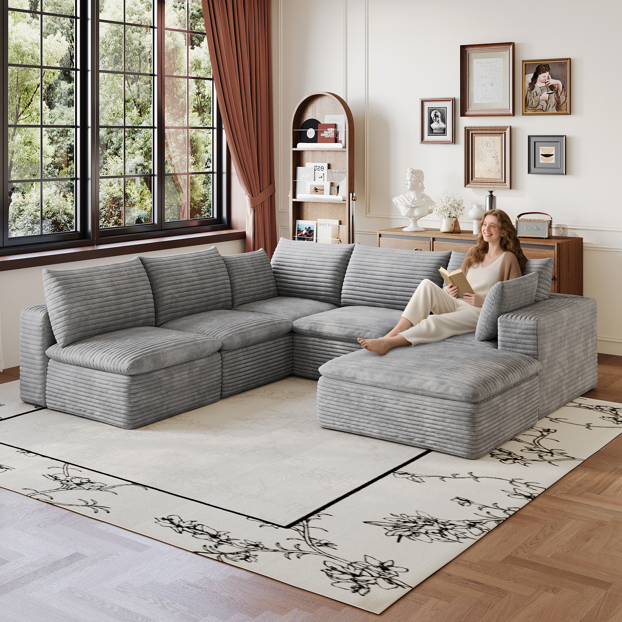 Causeuse nuage 99x103 corduroy gris, coussin amovible, assemblage