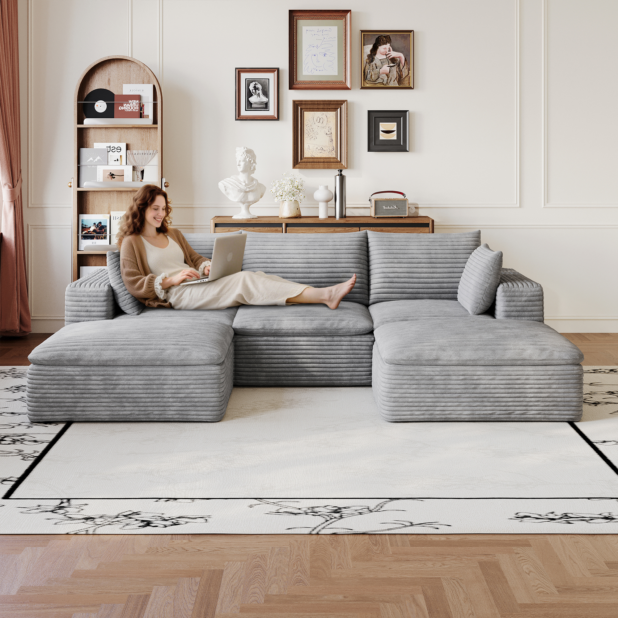 Sofa 102 Cloud velours côtelé, siège profond, design double couche