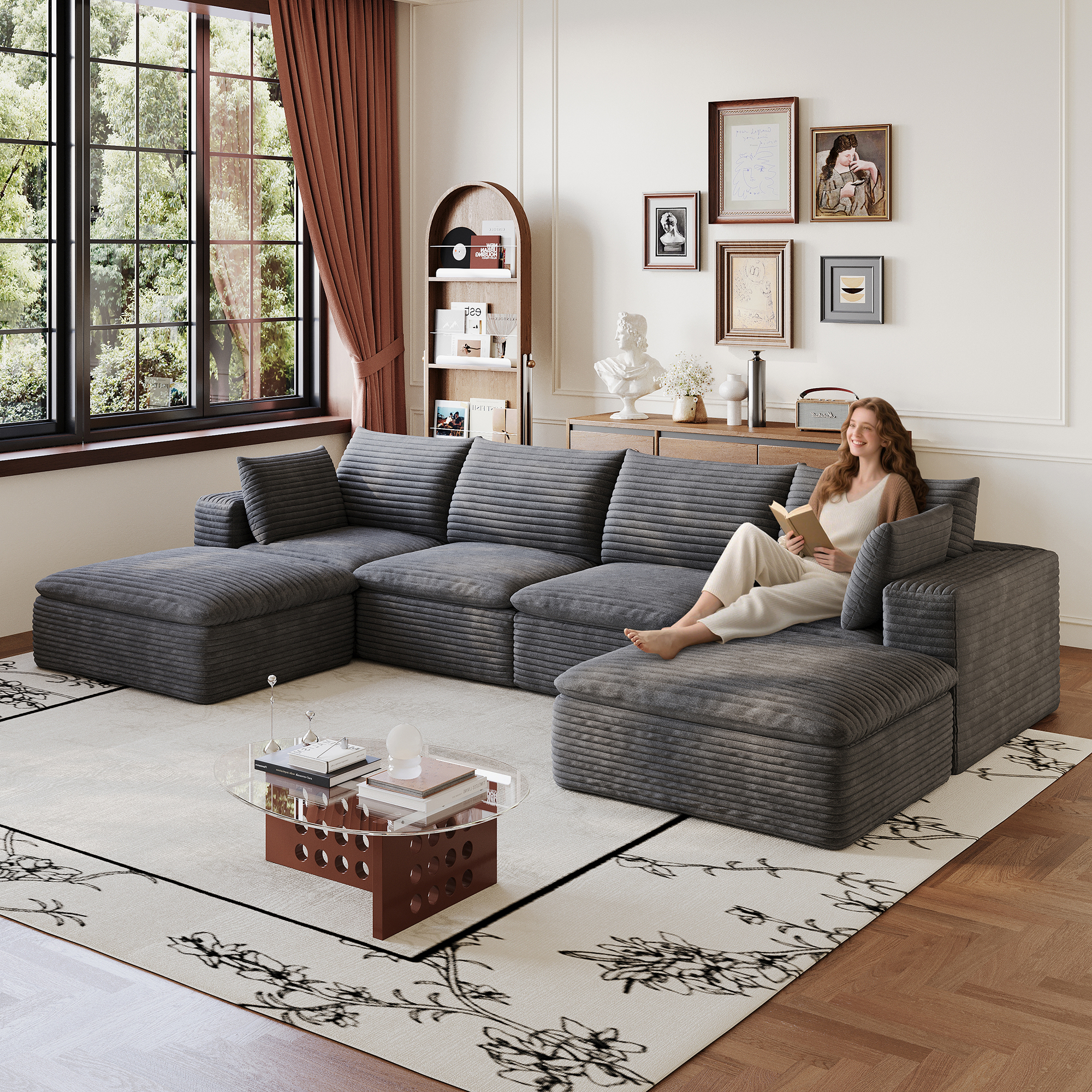 Sofa Cloud 134", corduroy, coussin amovible, gris foncé