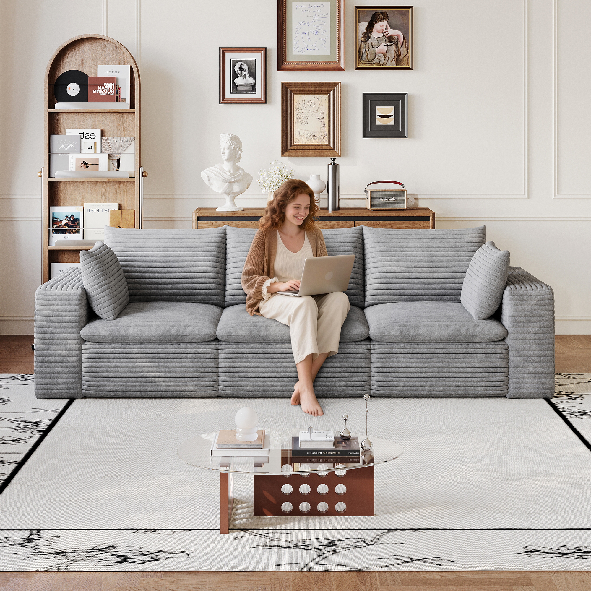Canapé nuage 102 po corduroy profond sans assemblage gris
