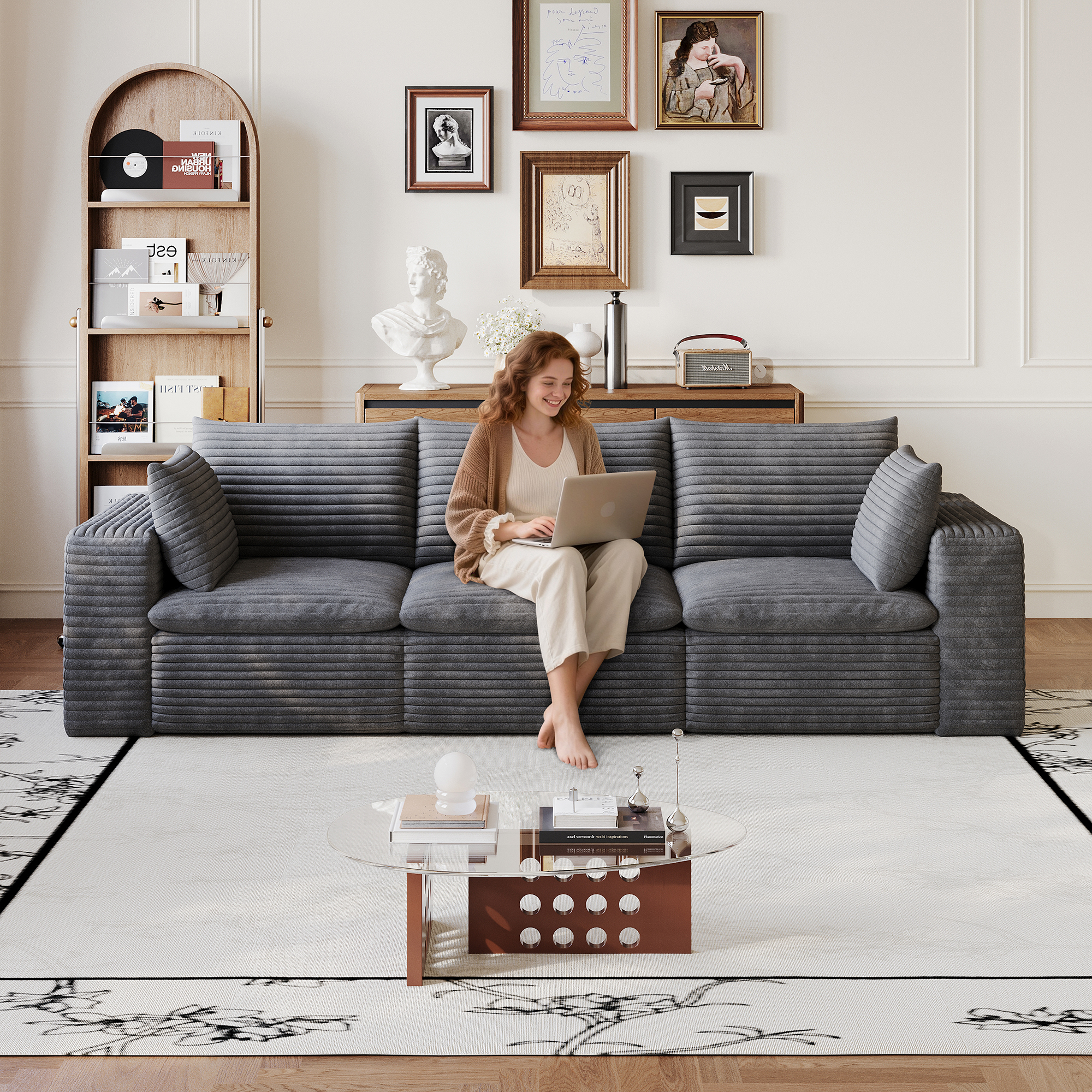 Canapé nuage 102 po corduroy profond sans assemblage gris