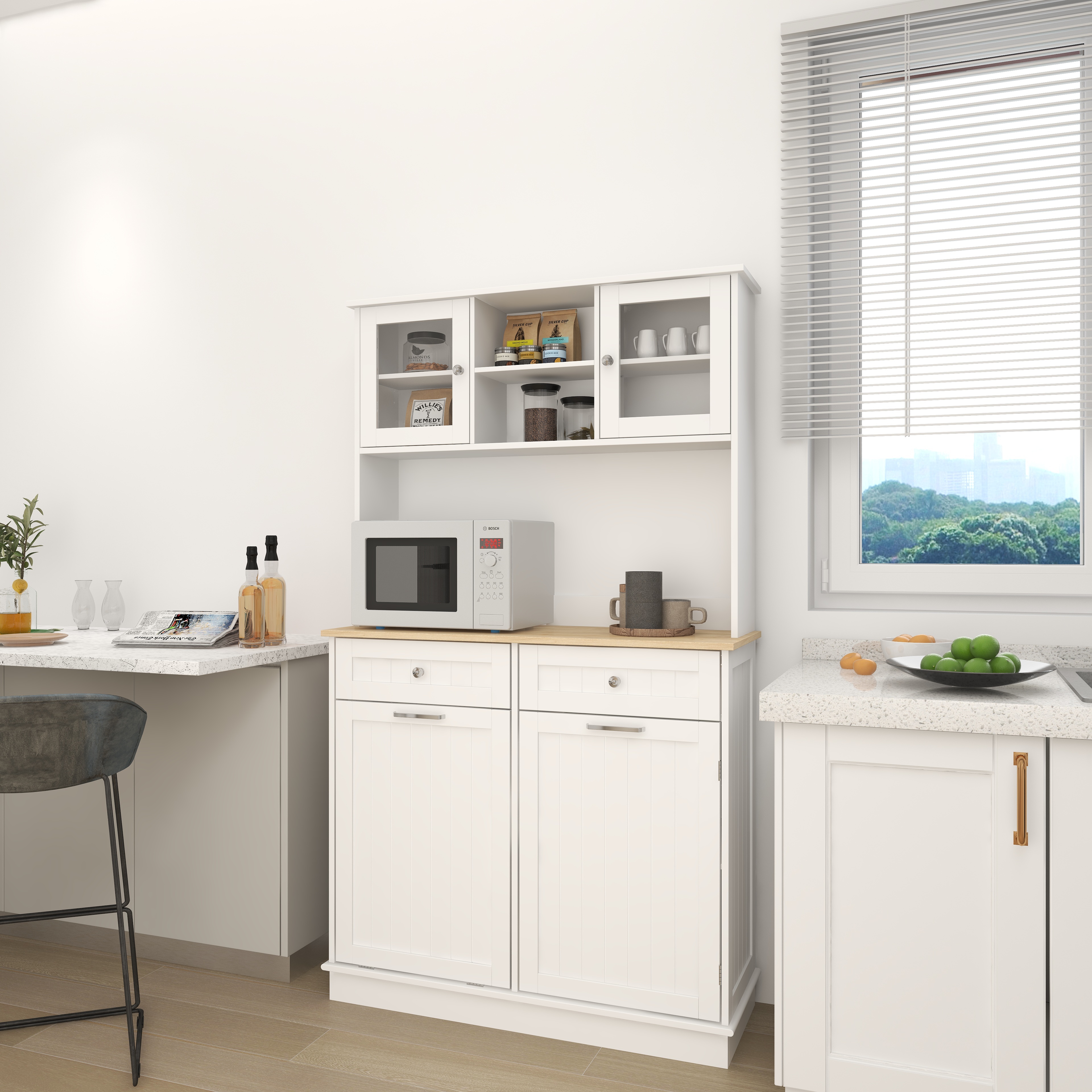 Meuble rangement cuisine 67,7po 3 tablettes 2 tiroirs blanc