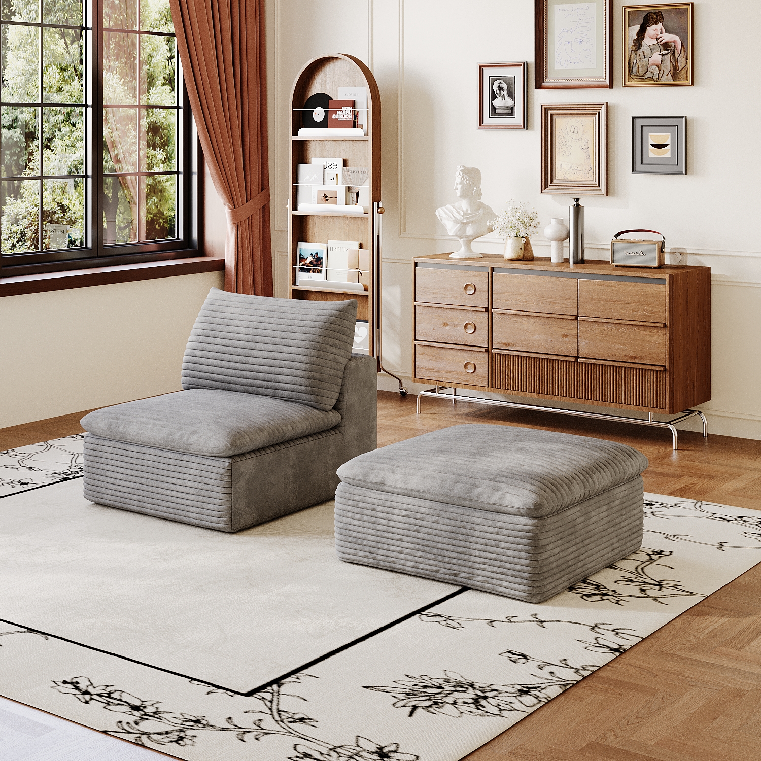 1 siège milieu 1 pouf gris