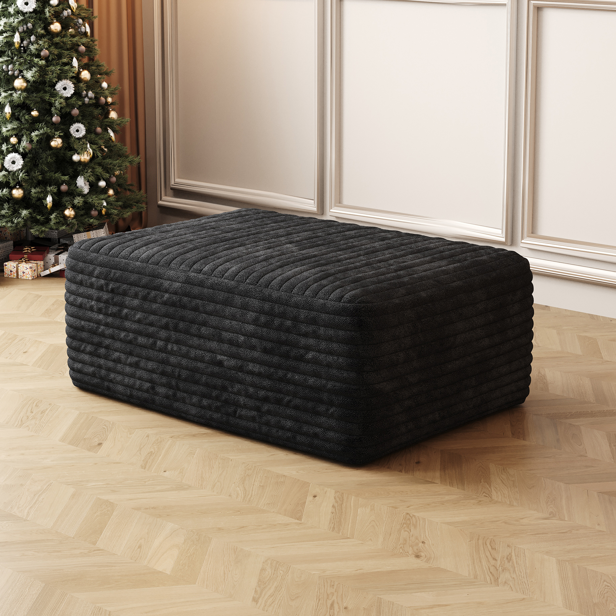 Ottoman sofa corduroy noir, assemblage facile