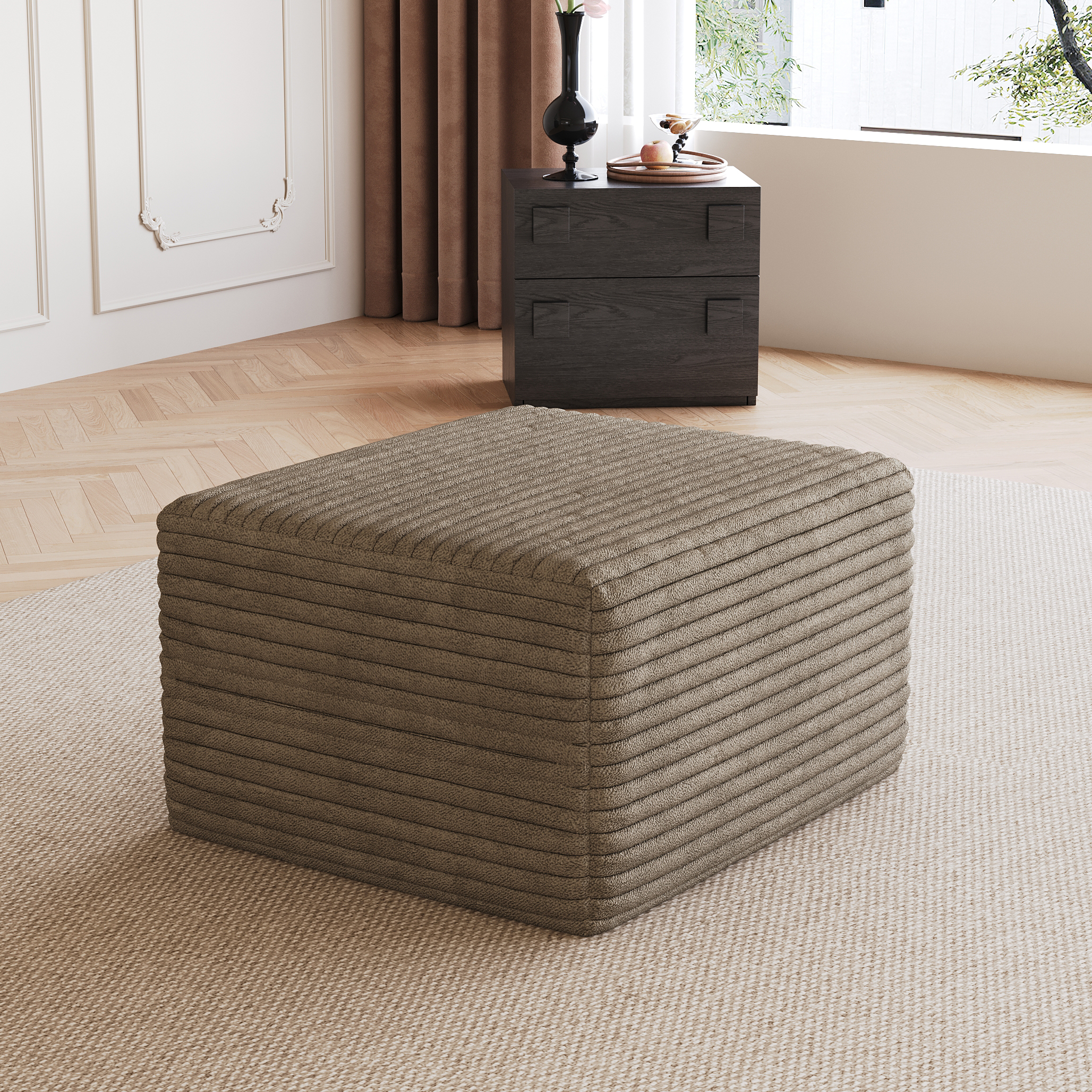 Pouf sofa cordon velours chameau, sans assemblage requis