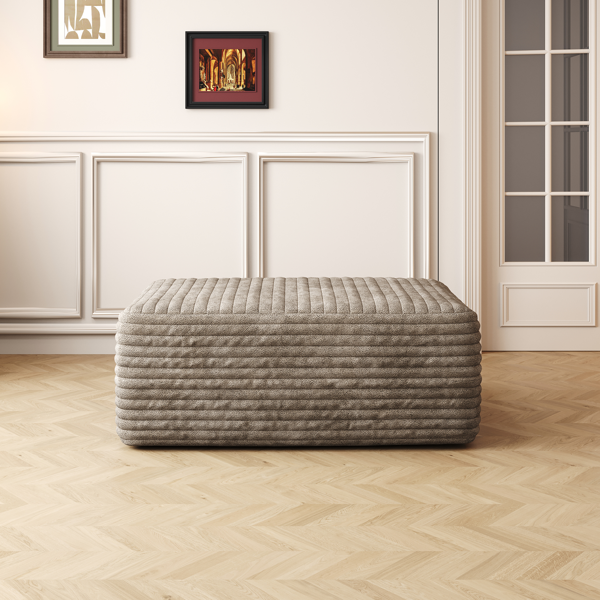 Pouf sofa 37,40po, tissu corduroy chameau, pas d'assemblage requis