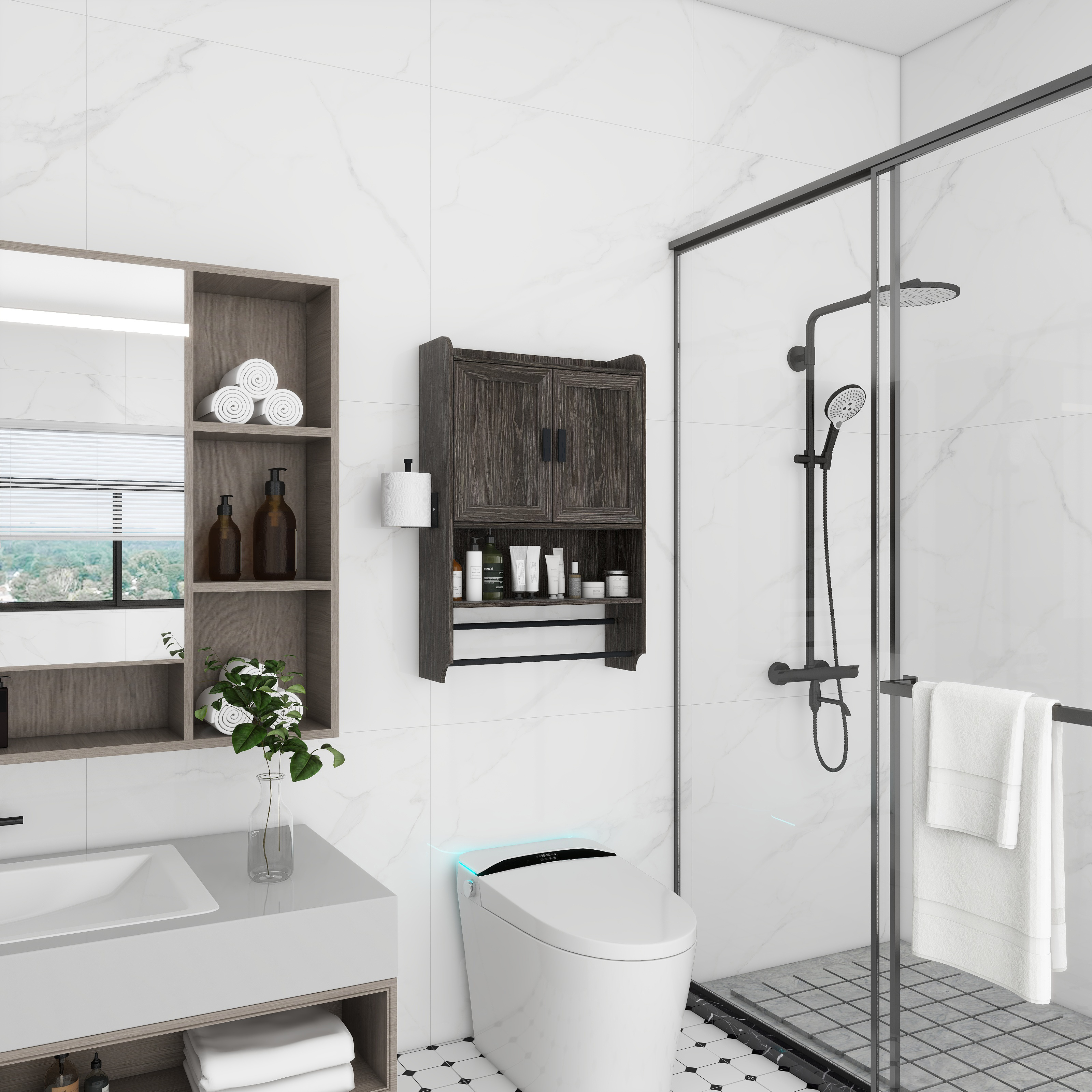 Armoire murale salle de bain portes, tablette ajustable, gris