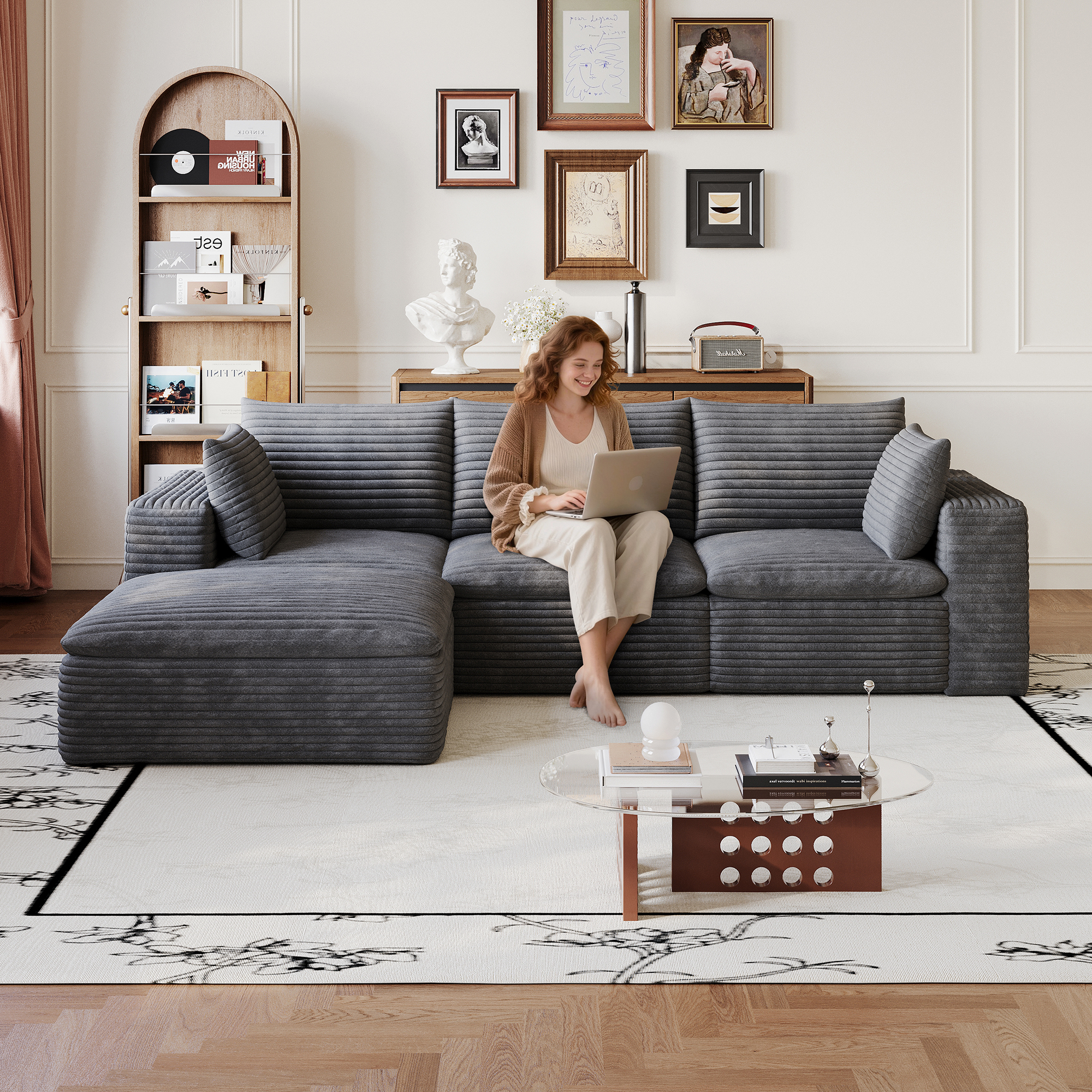 Sofa 102 Cloud velours côtelé gris foncé siège profond