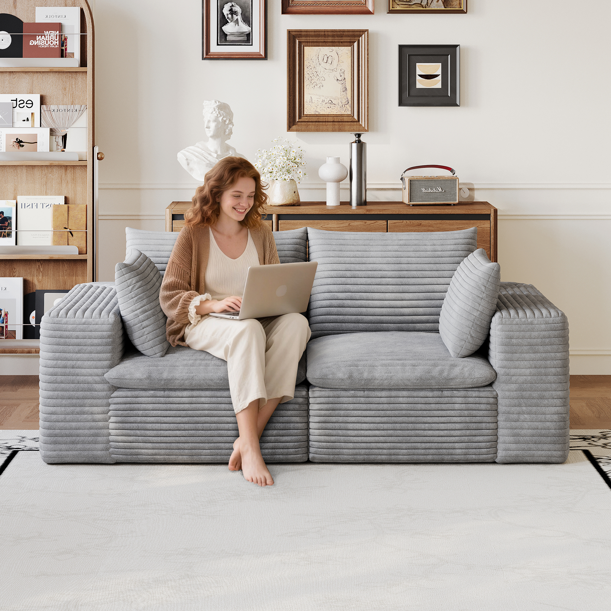 Sofa nuage 71" corduroy profond coussin amovible gris