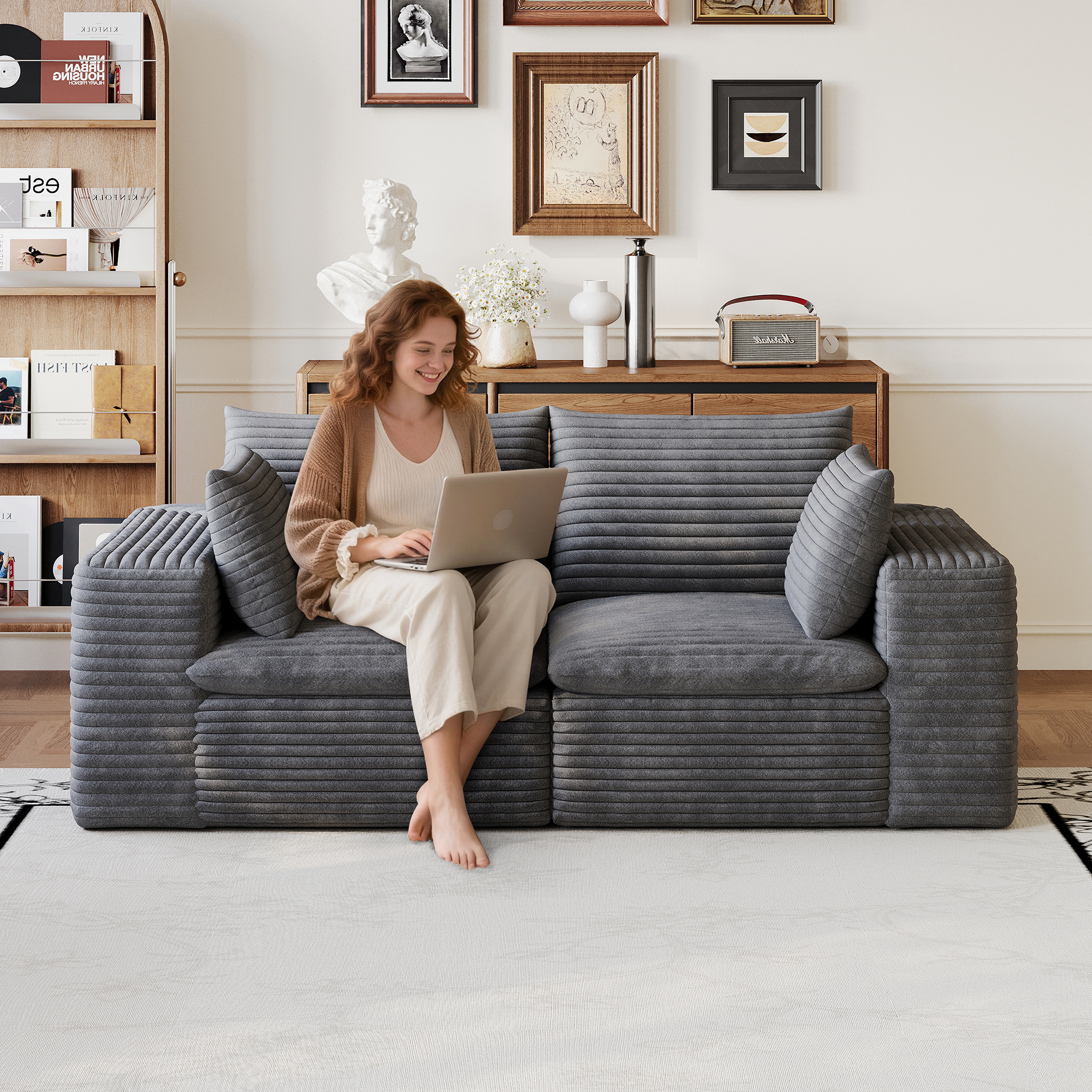 Sofa nuage 71" corduroy profond coussin amovible gris