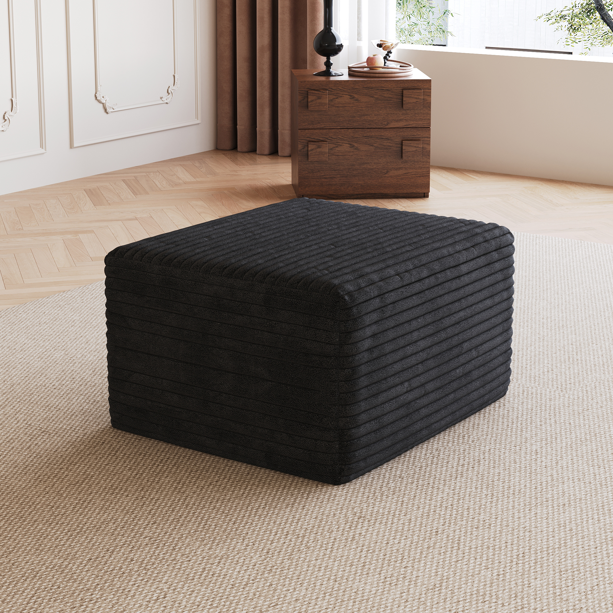Pouf sofa cordon velours noir, sans assemblage requis