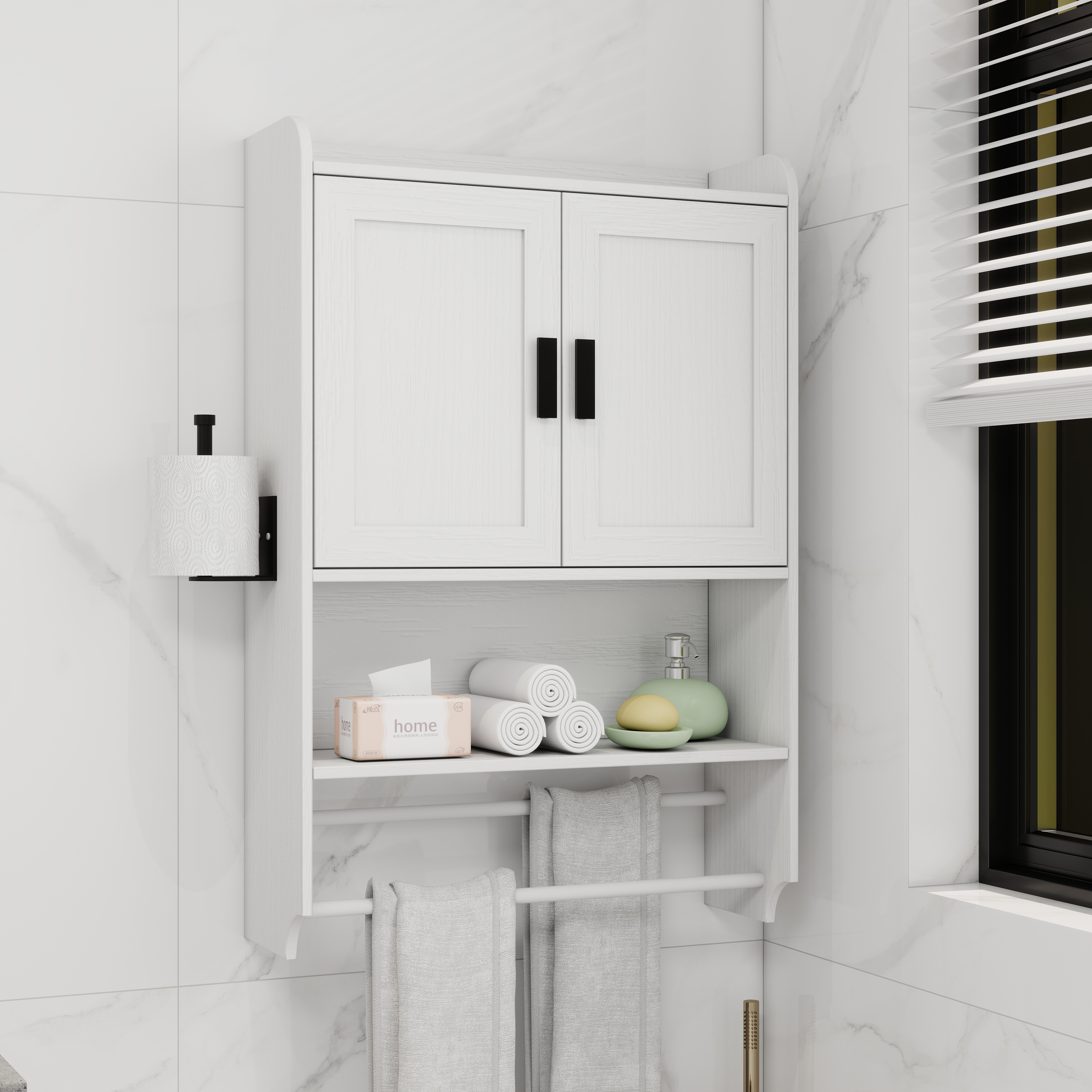 Armoire salle de bain portes blanc rangement